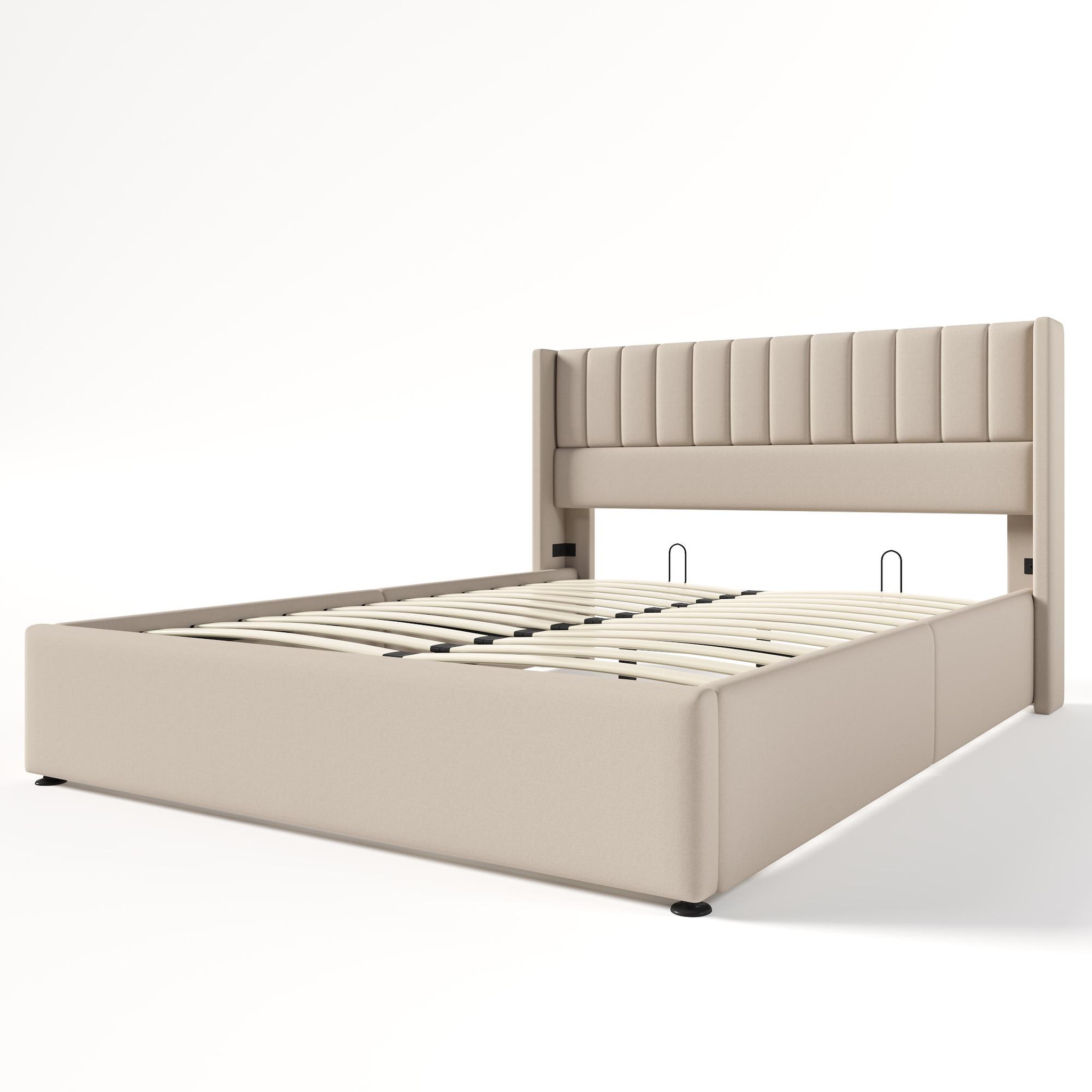 Voir la diapositive 5 : MERAX Lit coffre avec sommier Lin