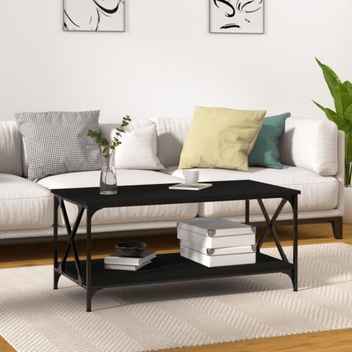 VIDAXL Table basse Noir 100x50x45 cm Bois d ingénierie et fer
