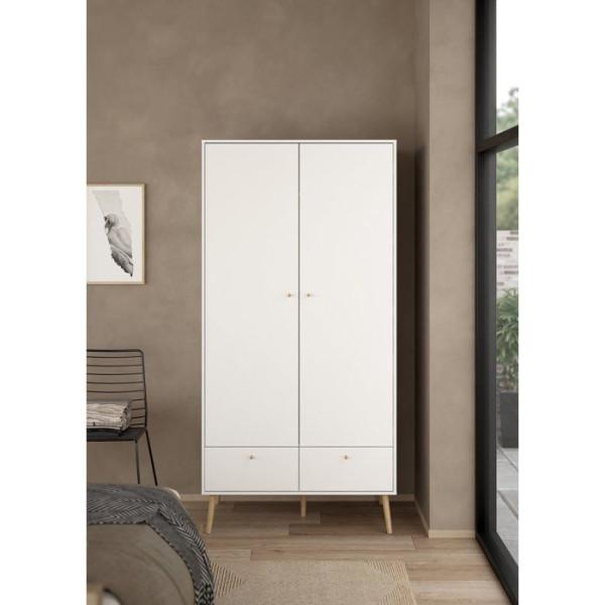 MARKET24 Armoire de chambre - bodo - blanc mat - 2 portes - 2 tiroirs - 98,7 x 58,1 x 200,1 cm