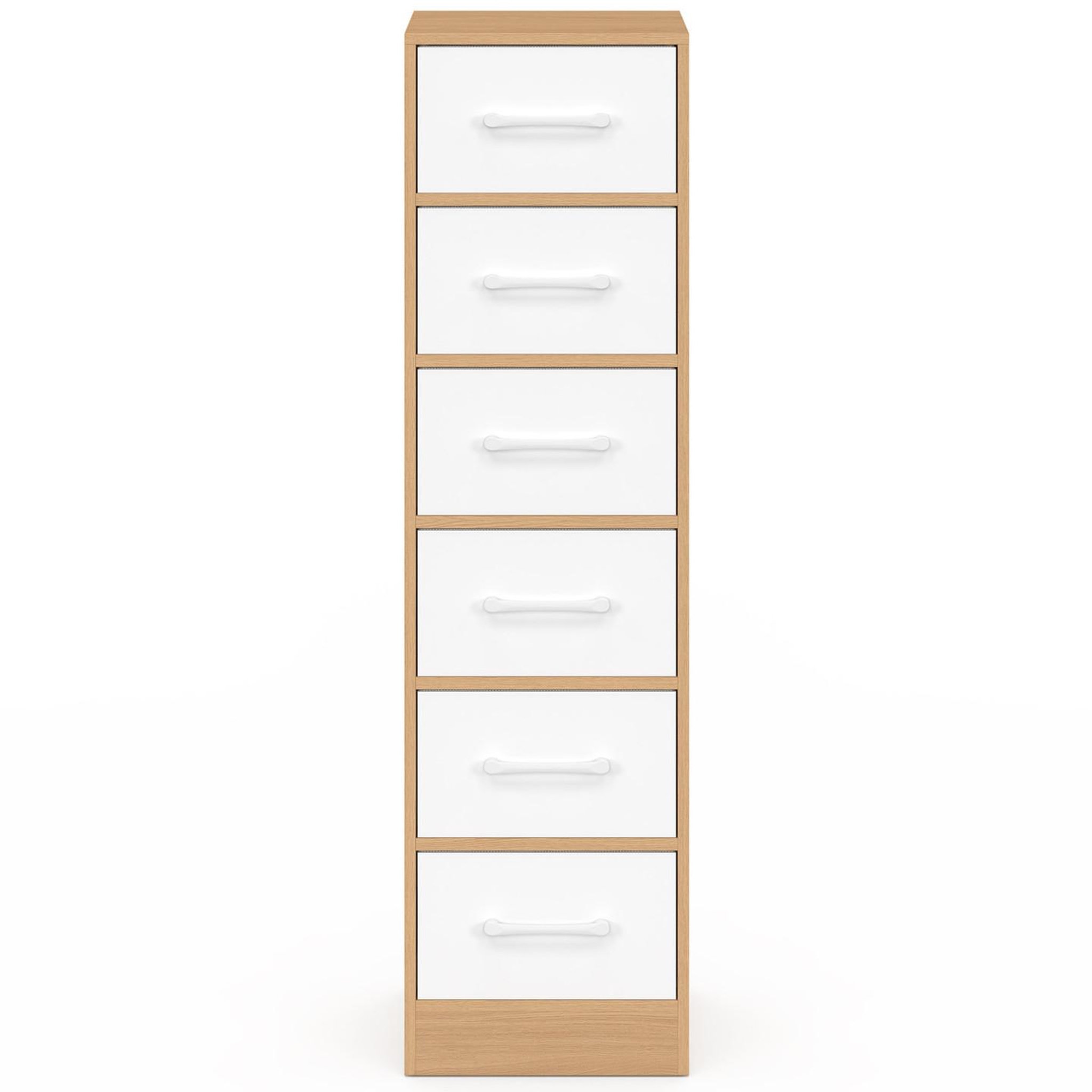 Voir la diapositive 3 : ID MARKET Meuble d'appoint 6 tiroirs uppah 30x30x110 cm chiffonnier pour entrée salle de bain bois façon hêtre et blanc