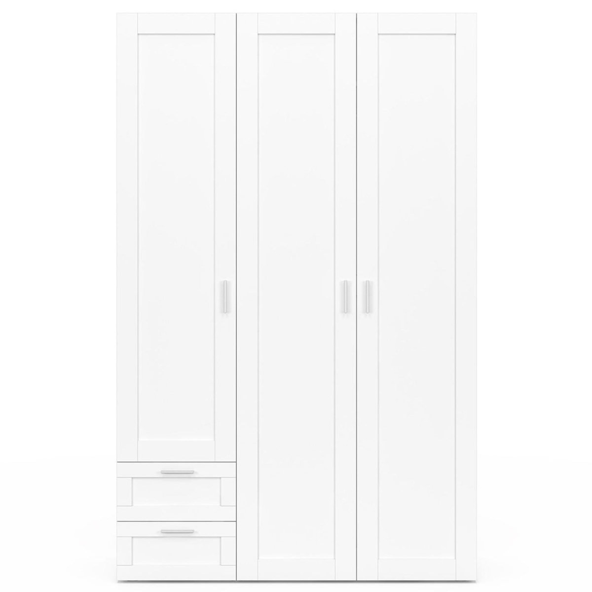 ID MARKET Armoire 3 portes VITO blanc penderie 120 cm avec 2 tiroirs et étagères