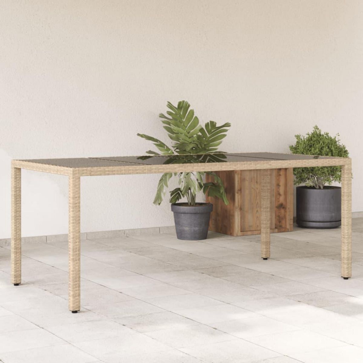 VIDAXL Table de jardin avec dessus en verre beige resine tressee