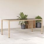 VIDAXL Table de jardin avec dessus en verre beige resine tressee