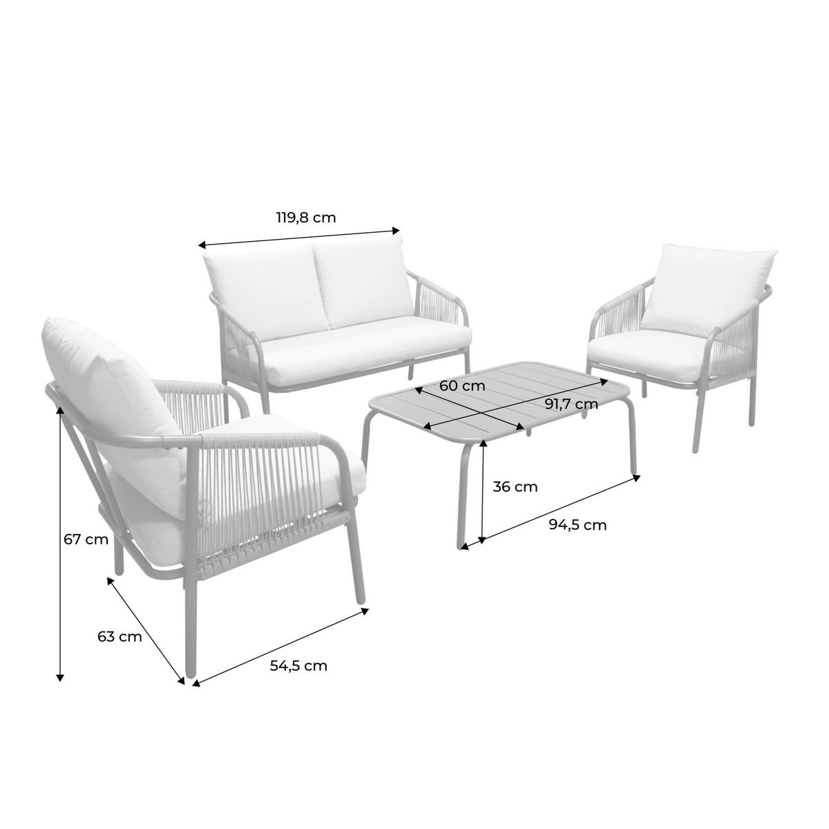 SWEEEK Salon de jardin FIORA en acier, 4 personnes