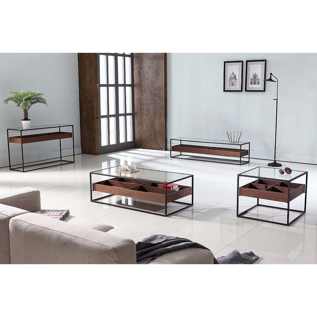 Habitat et Jardin Table basse  NEO  - 120 x 60 x 40 cm - Verre trempé / Bois naturel