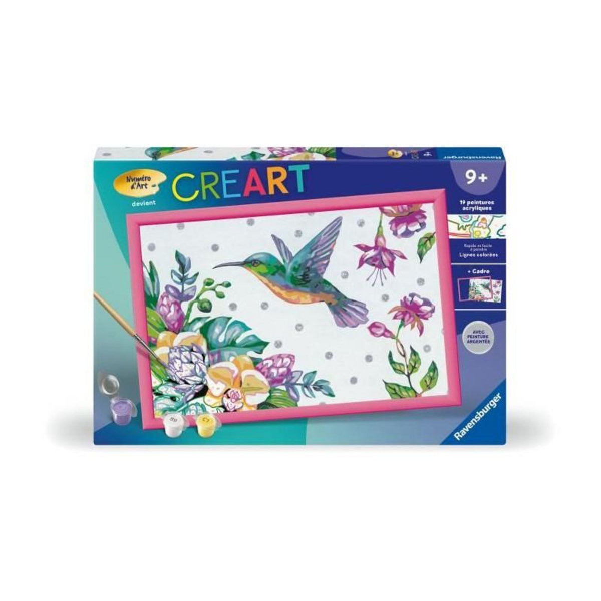 RAVENSBURGER CreArt Kids 31x21cm Colibri et fleurs exotiques, Kit de peinture par numéros Numéro d'Art, Des 7 ans, 25851, Ravensburger