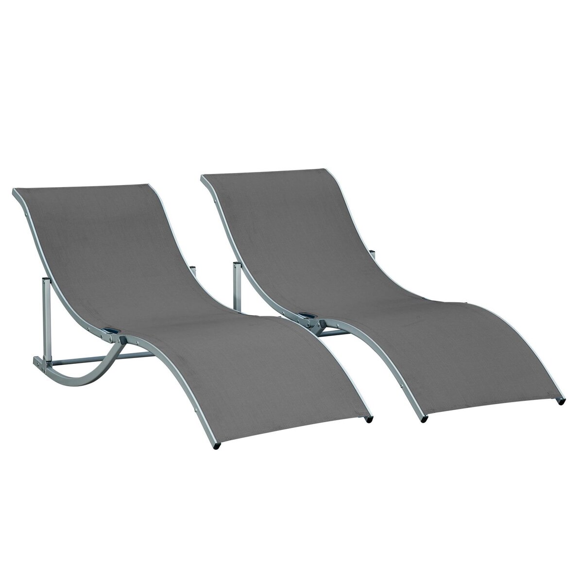 OUTSUNNY Lot de 2 bains de soleil pliables design contemporain - lot de 2 transats ergonomiques - alu. textilène anthracite
