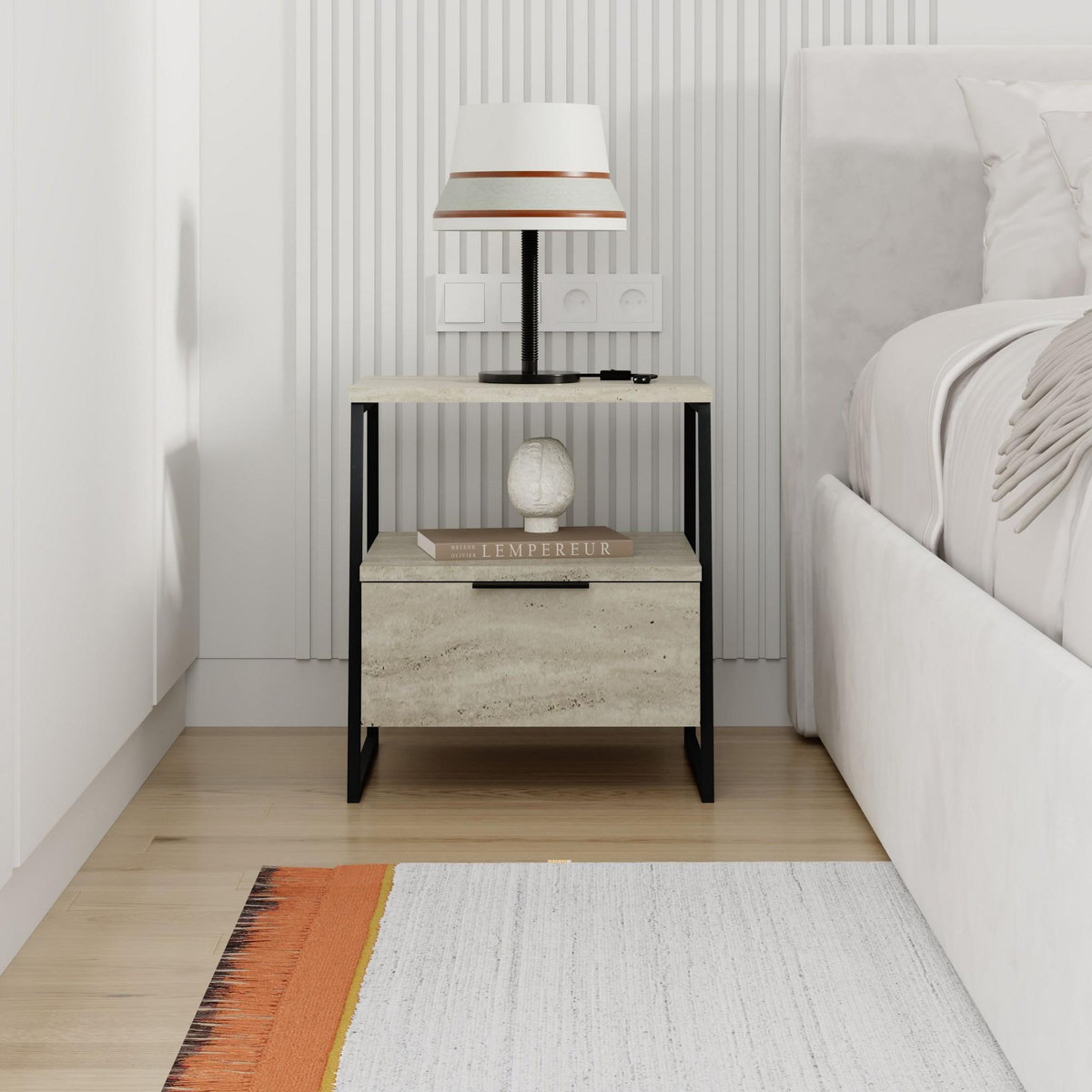 Habitat et Jardin Table de chevet en bois  Pal  - 45 x 40 x 50 cm - Travertin