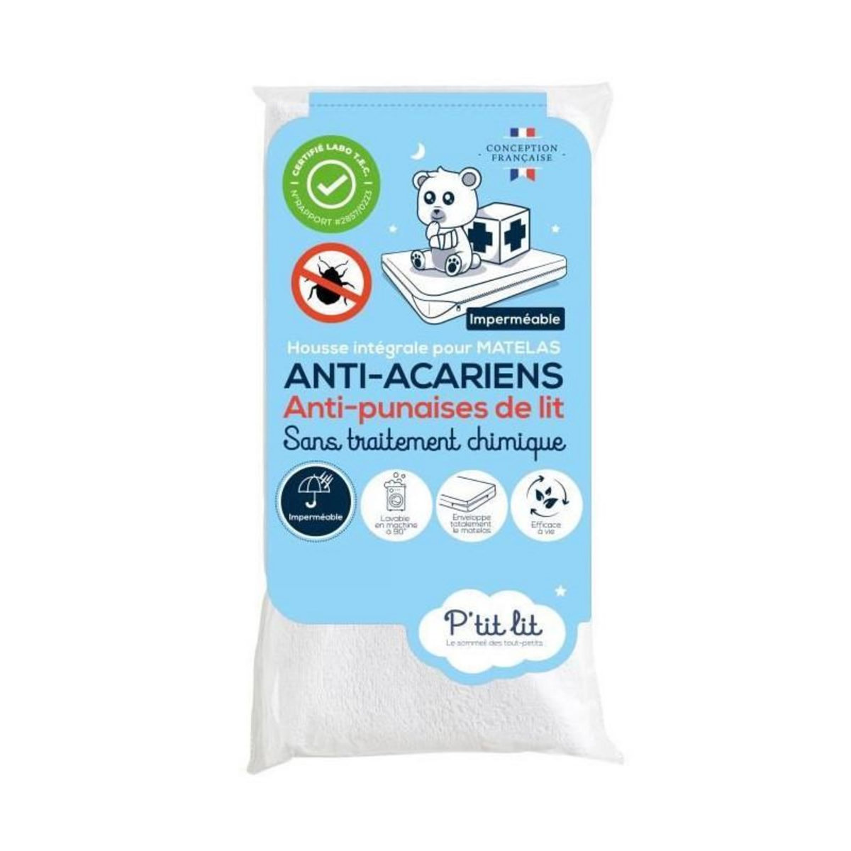 P'TIT LIT Housse intégrale matelas Imperméable - Anti-Punaise de lit - 70x140x15 cm - Fermeture a glissiere - Sans traitement chimique