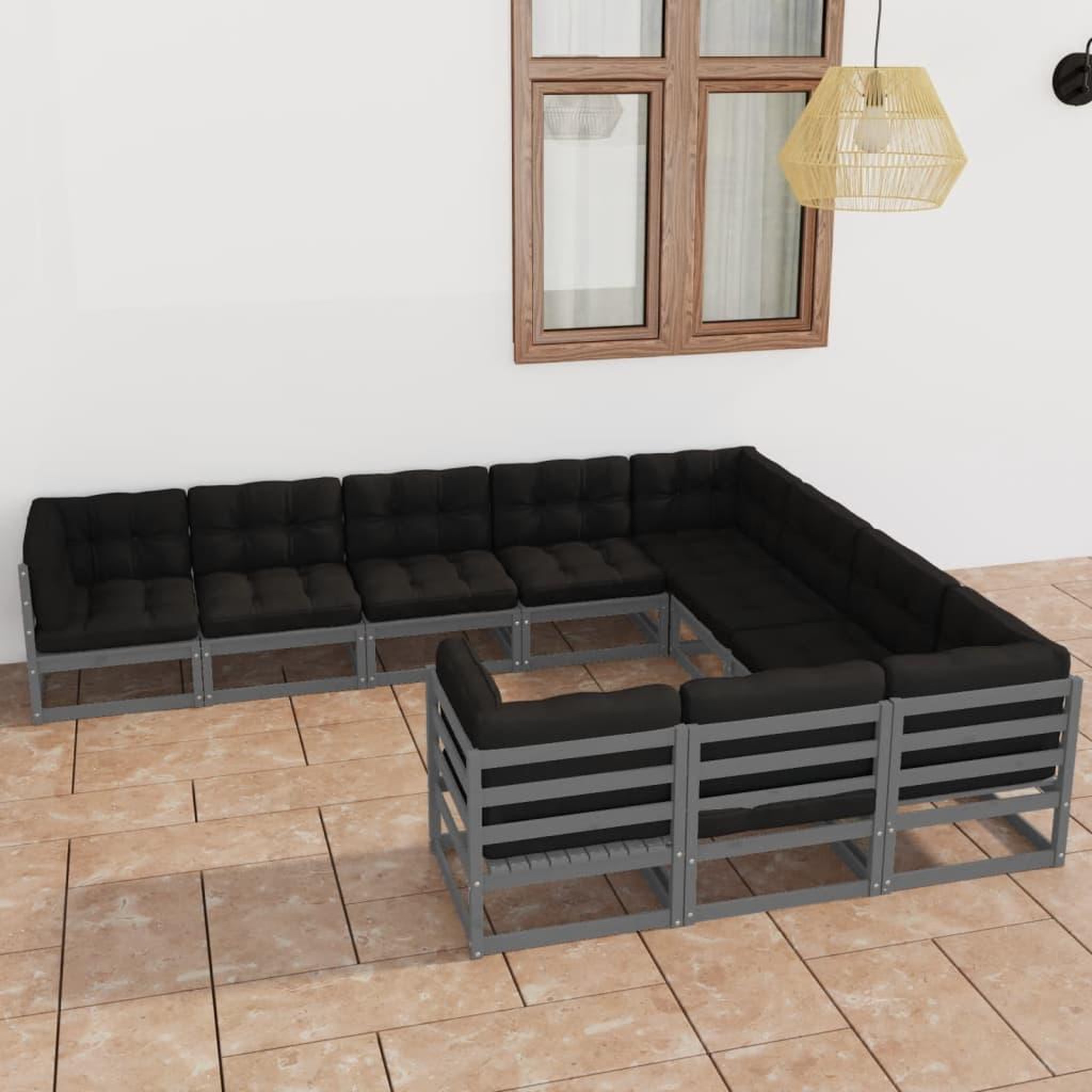 Voir la diapositive 1 : VIDAXL Salon de jardin 10 pcs avec coussins Gris Bois de pin massif