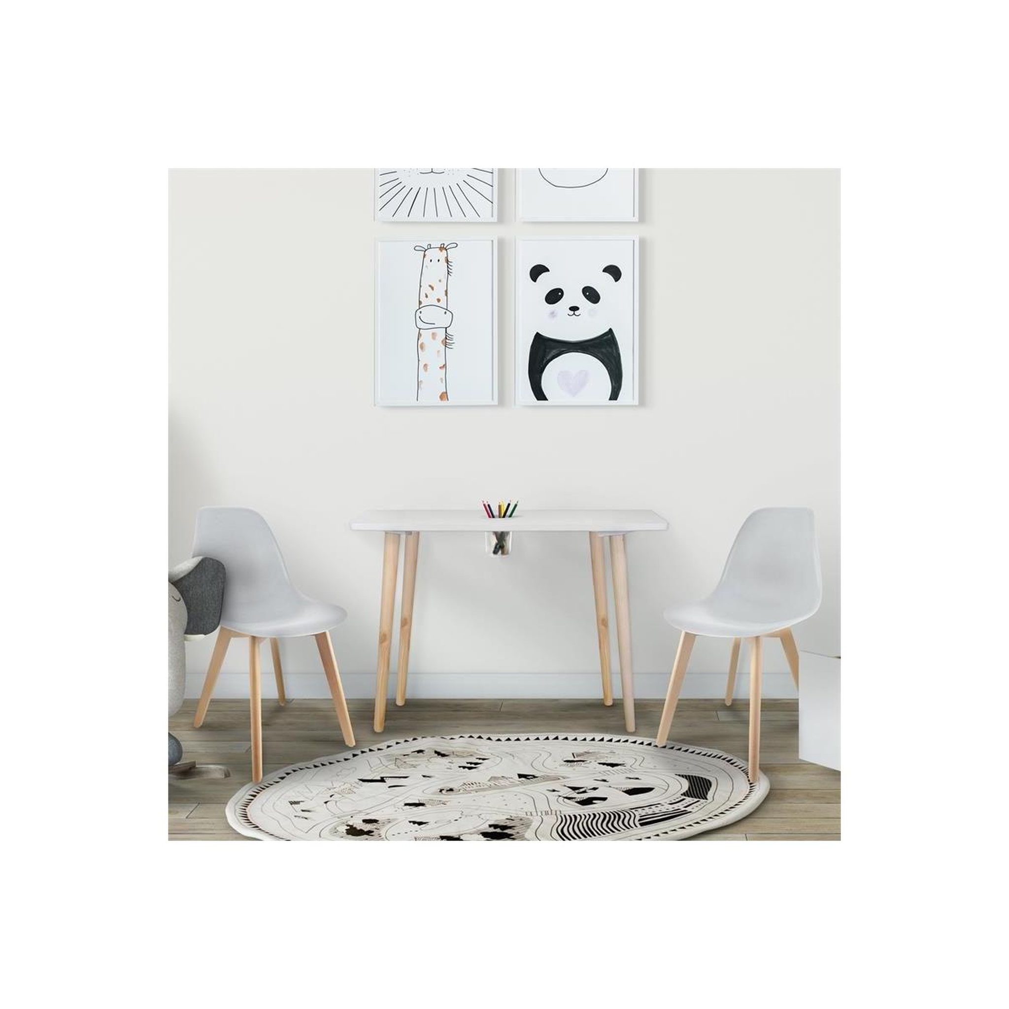 Voir la diapositive 4 : HOME DECO KIDS Table avec pot à crayons  gribouille  60cm blanc