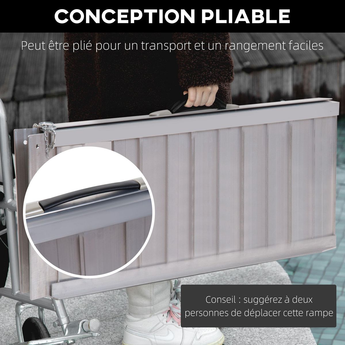 HOMCOM Rampe de fauteuil roulant rampe de chargement antidérapante pliable avec bordures de sécurité max. 270 Kg alu