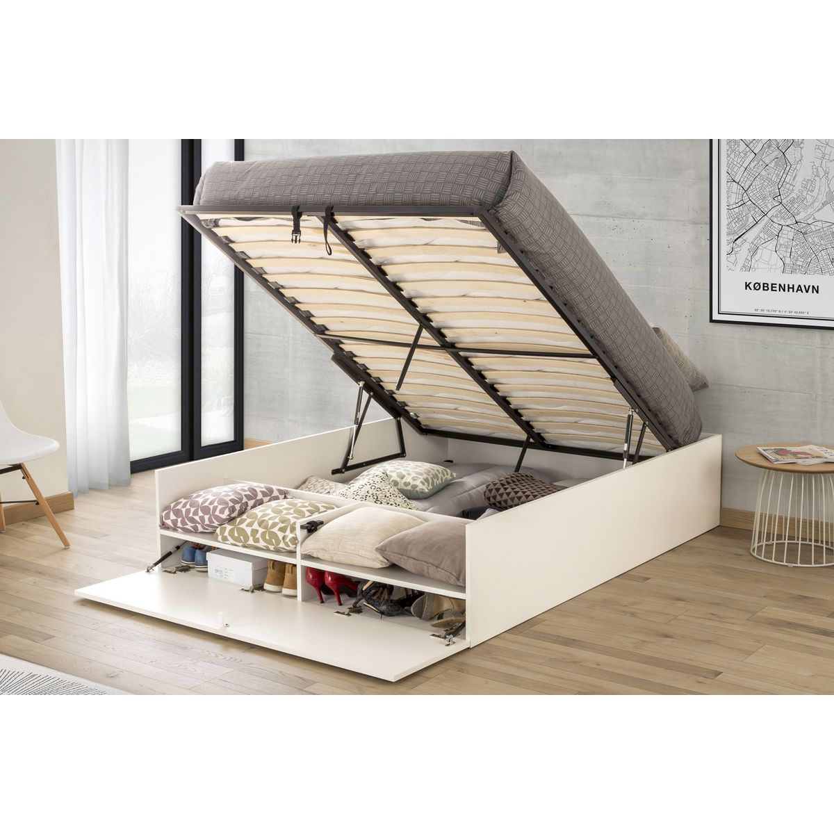 Lit coffre STAN + rangement à chaussures pour couchage 140x190cm