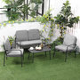 Voir la diapositive 2 : OUTSUNNY Ensemble salon de jardin 4 places 4 pièces - 8 coussins déhoussables inclus - métal époxy polyester gris