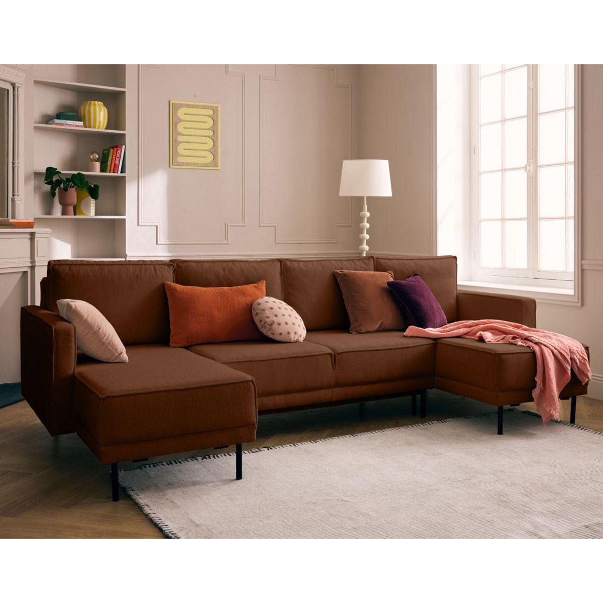 LISA DESIGN Charlie - canapé panoramique en u 7 places - convertible avec coffre - en tissu