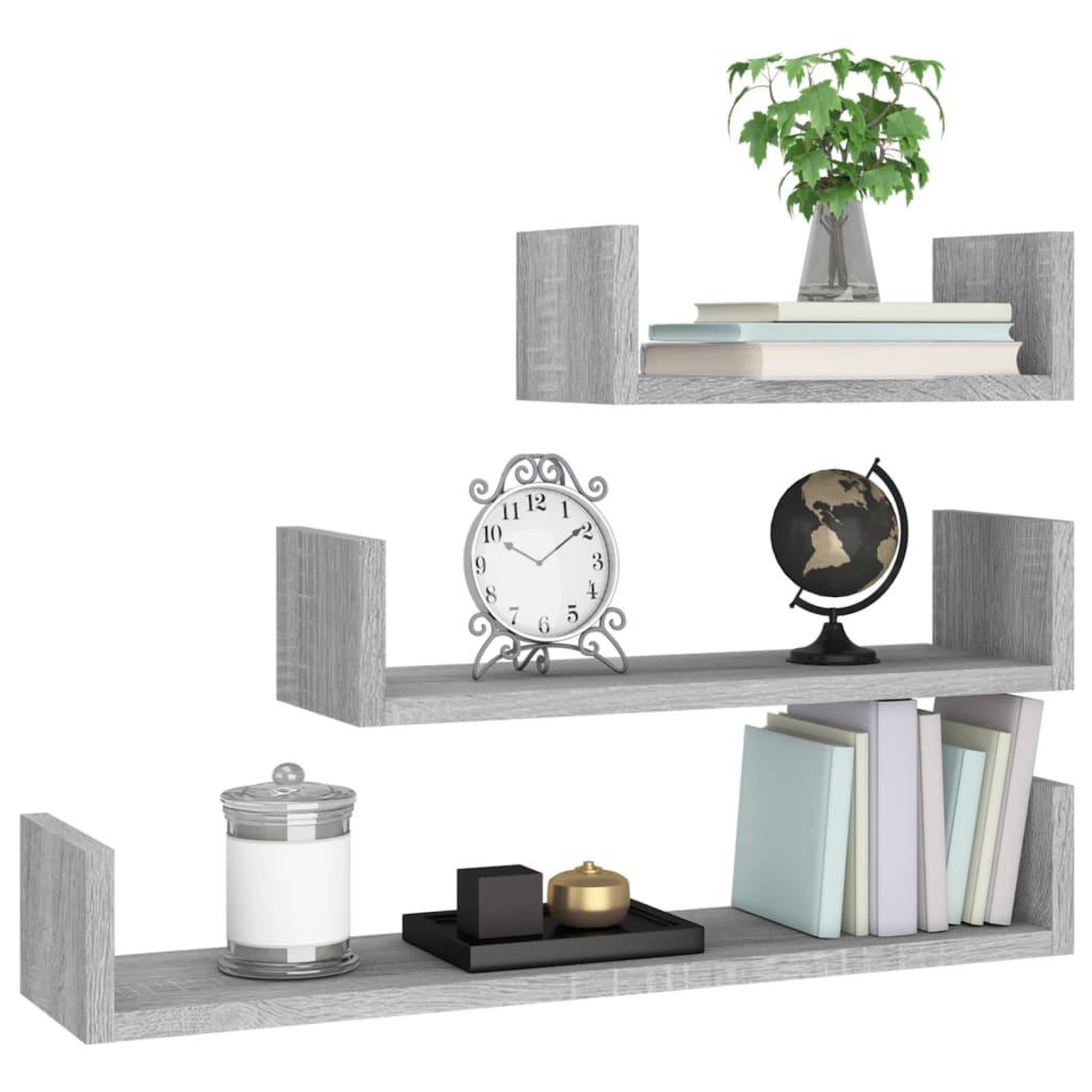 Voir la diapositive 5 : VIDAXL Etageres murales d'affichage 3pcs Sonoma gris Bois d'ingenierie