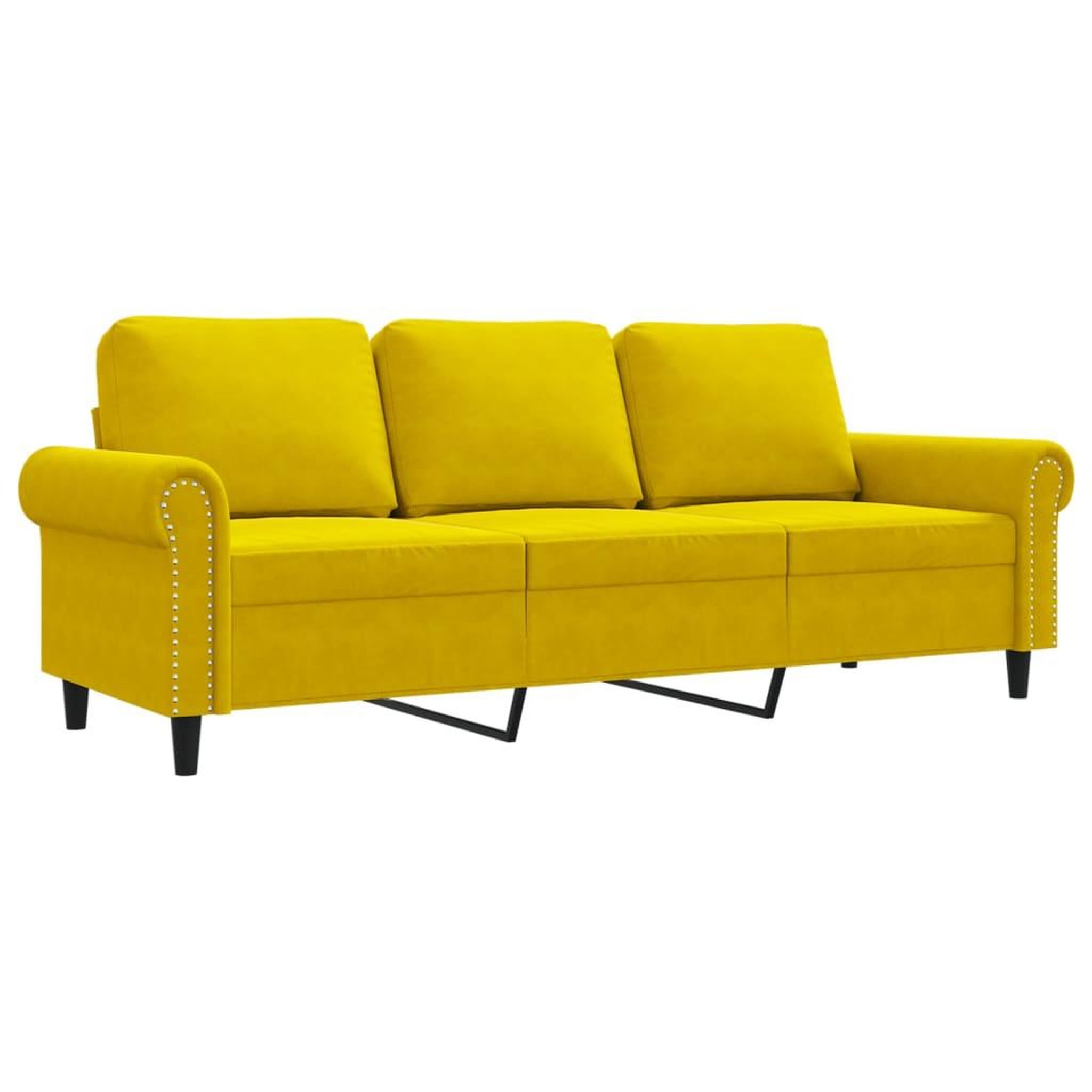 Voir la diapositive 2 : VIDAXL Canape a 3 places Jaune 180 cm Velours