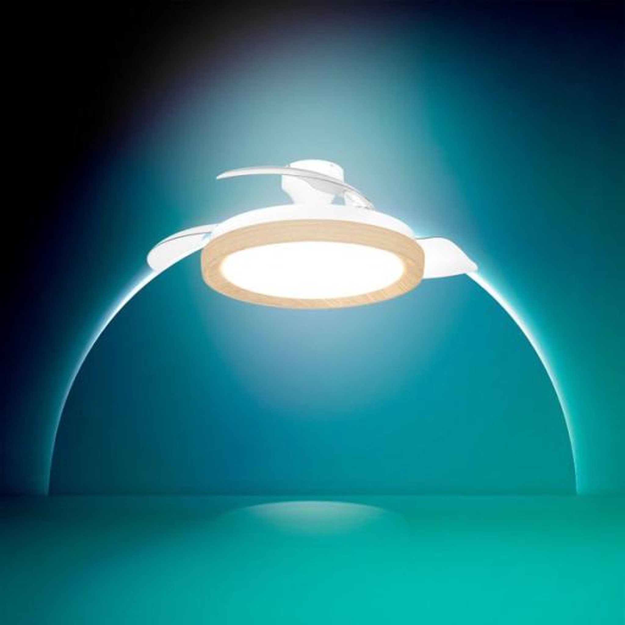 Voir la diapositive 2 : Philips Ventilateur de plafond - plafonnier  - philips - bliss - pales rétractables - diametre 106 cm -bois - led intégrée + télécommande