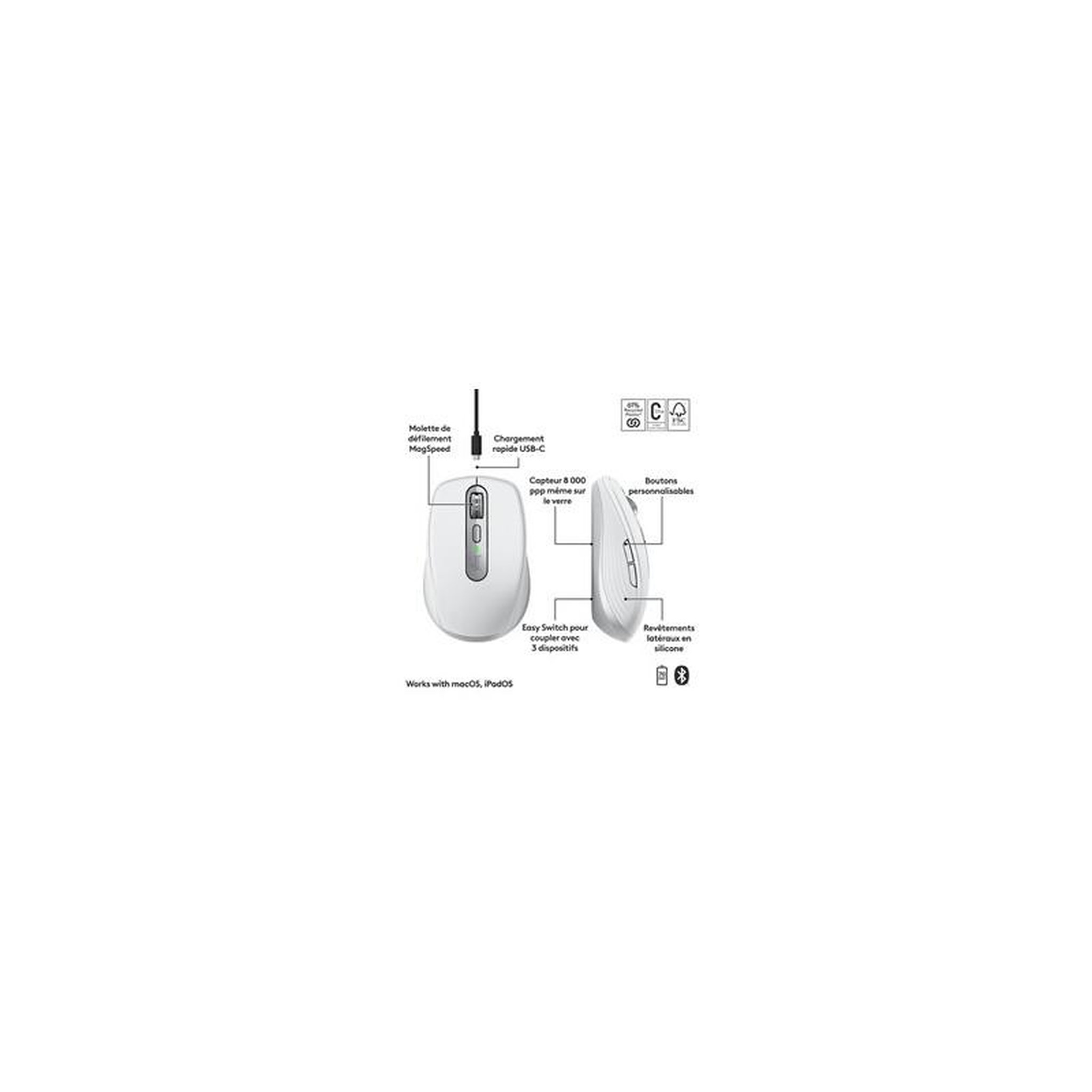 Voir la diapositive 6 : Logitech Souris sans fil rechargeable MX Anywhere 3S for Mac compacte