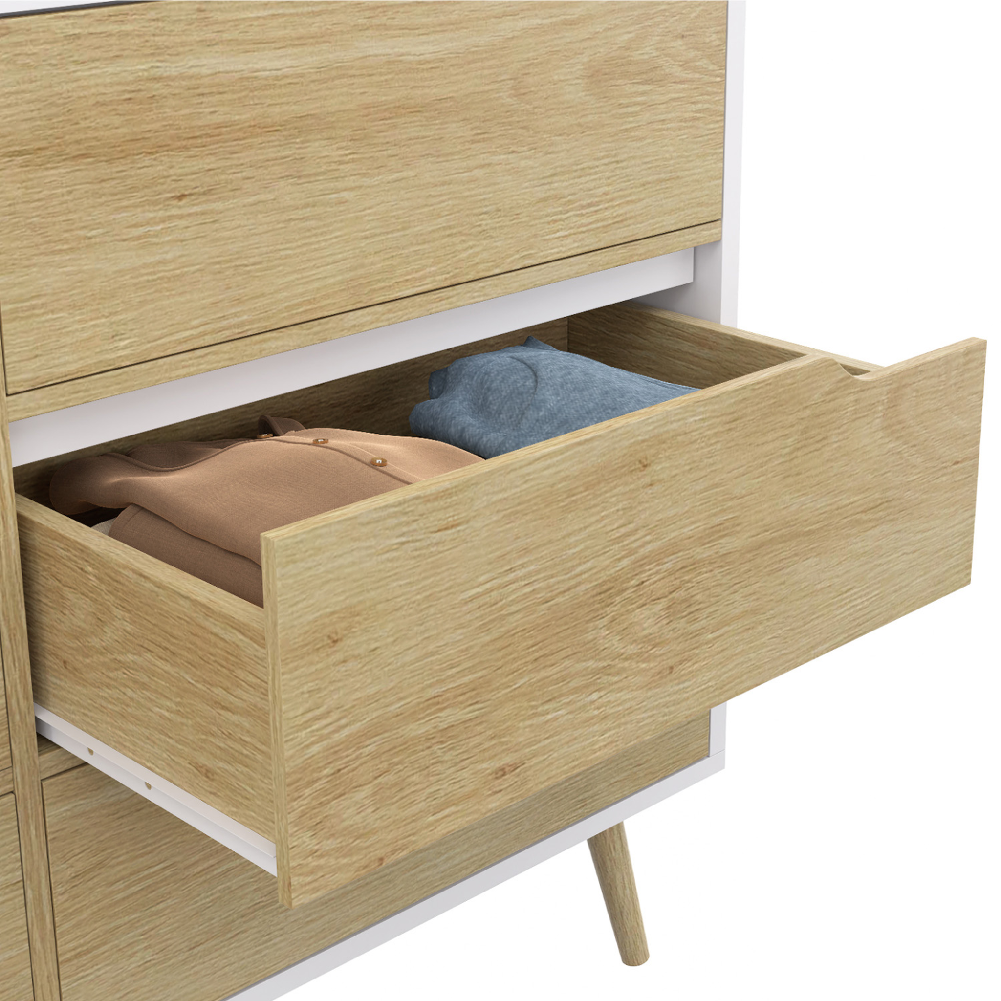 Voir la diapositive 6 : ID MARKET Commode 6 tiroirs helsinki 115 cm scandinave blanc et effet hêtre