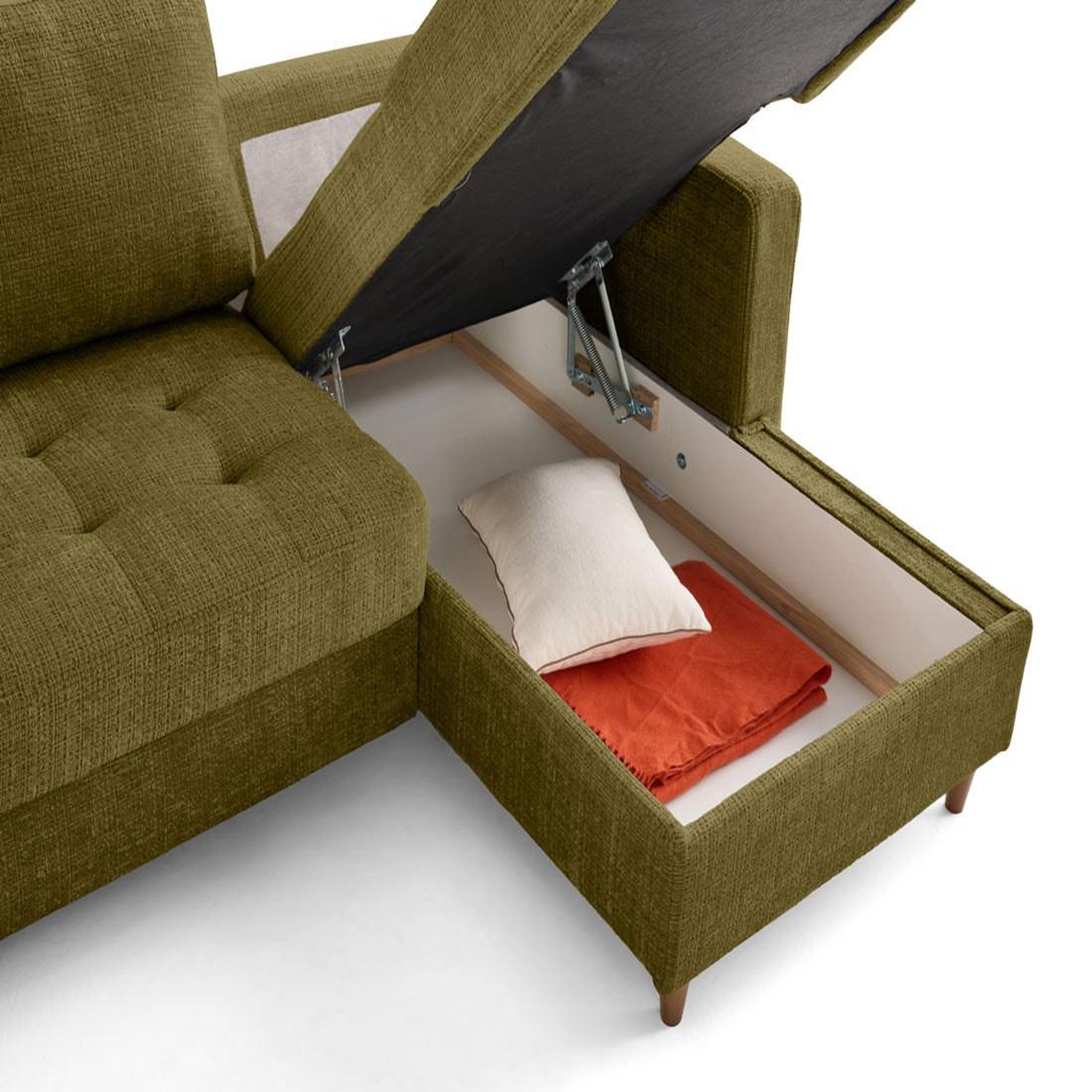 Voir la diapositive 3 : LISA DESIGN Anna - canapé d'angle droit 4 places convertible avec coffre en velours texturé