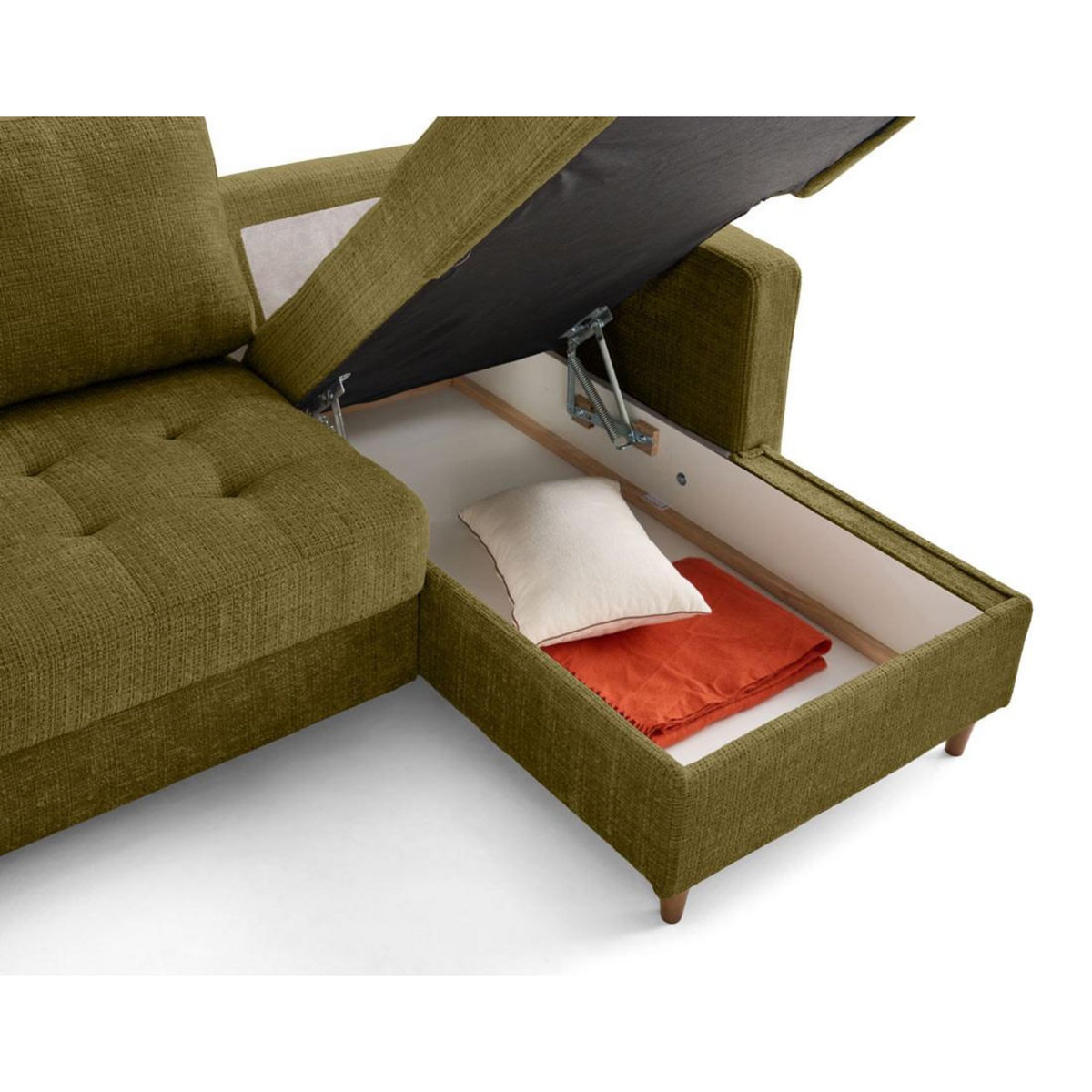 LISA DESIGN Anna - canapé d'angle droit 4 places convertible avec coffre en velours texturé