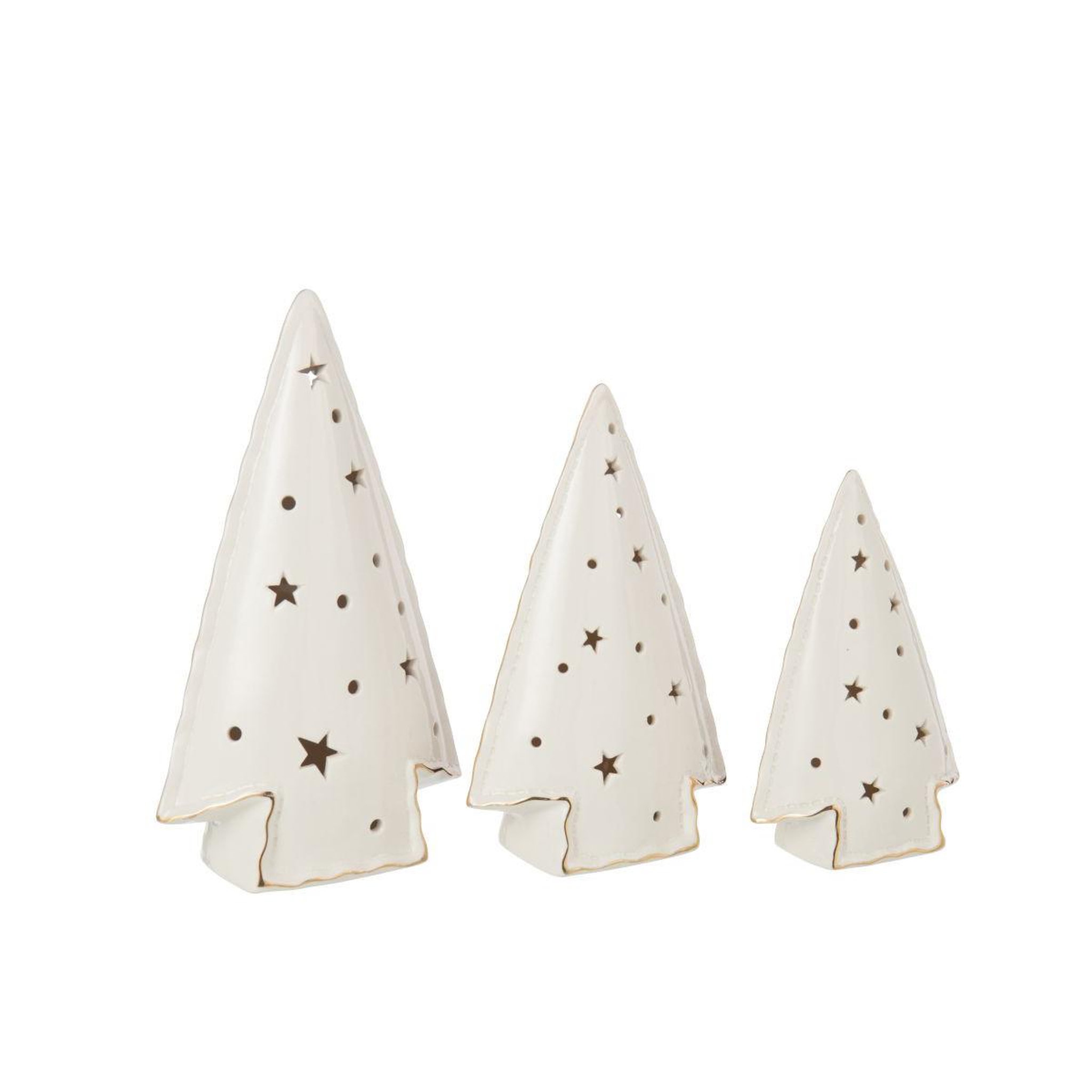 Voir la diapositive 3 : J-LINE Lot de 3 Sapins à LED  Étoiles  26cm Blanc