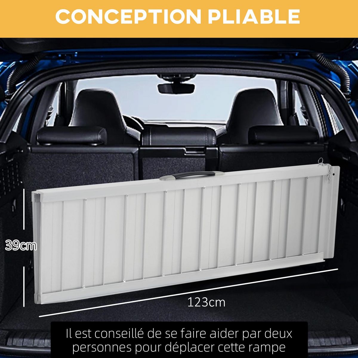 HOMCOM Rampe de fauteuil roulant rampe de chargement antidérapante pliable avec bordures de sécurité max. 270 Kg alu