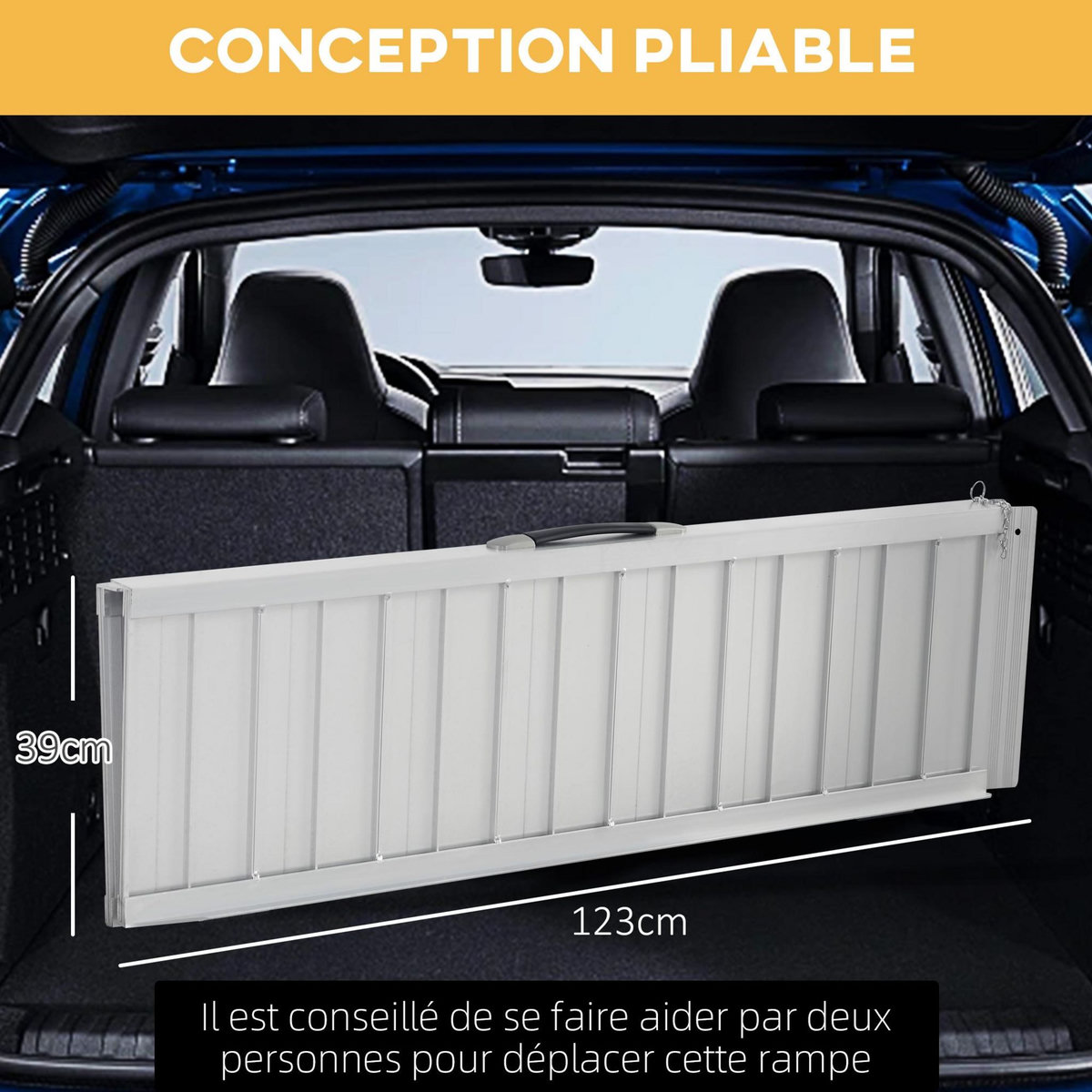 HOMCOM Rampe de fauteuil roulant rampe de chargement antidérapante pliable avec bordures de sécurité max. 270 Kg alu