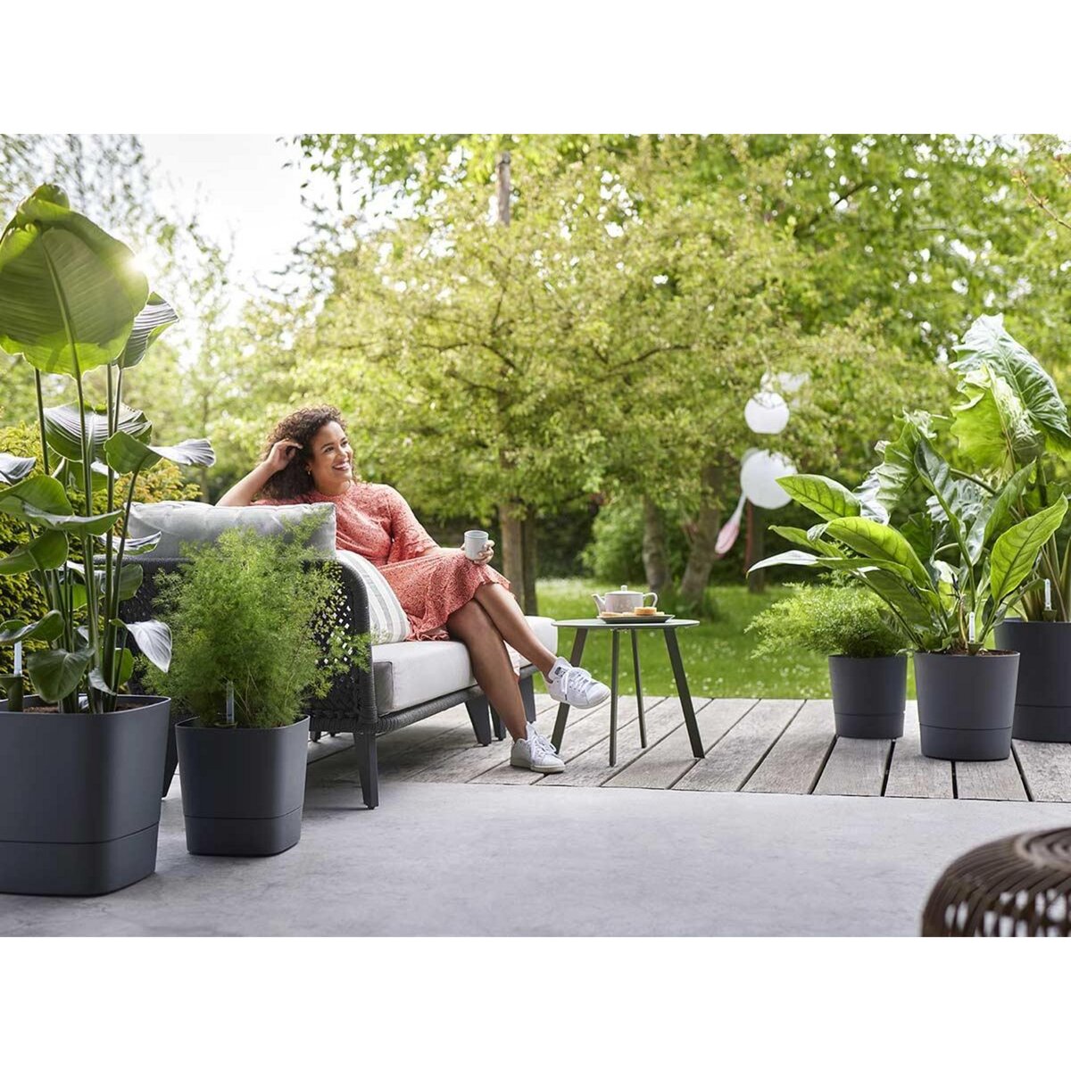 ELHO Pot de fleurs carré extérieur/intérieur 38 x 38 cm Elho Aqua Care Greensense gris charbon