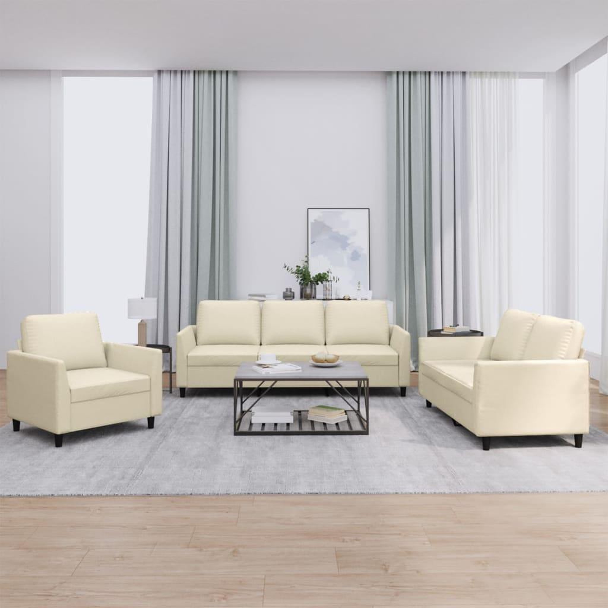 VIDAXL Ensemble de canapes 3 pcs avec coussins Creme Similicuir