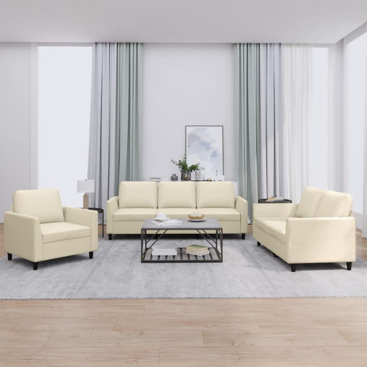 VIDAXL Ensemble de canapes 3 pcs avec coussins Creme Similicuir