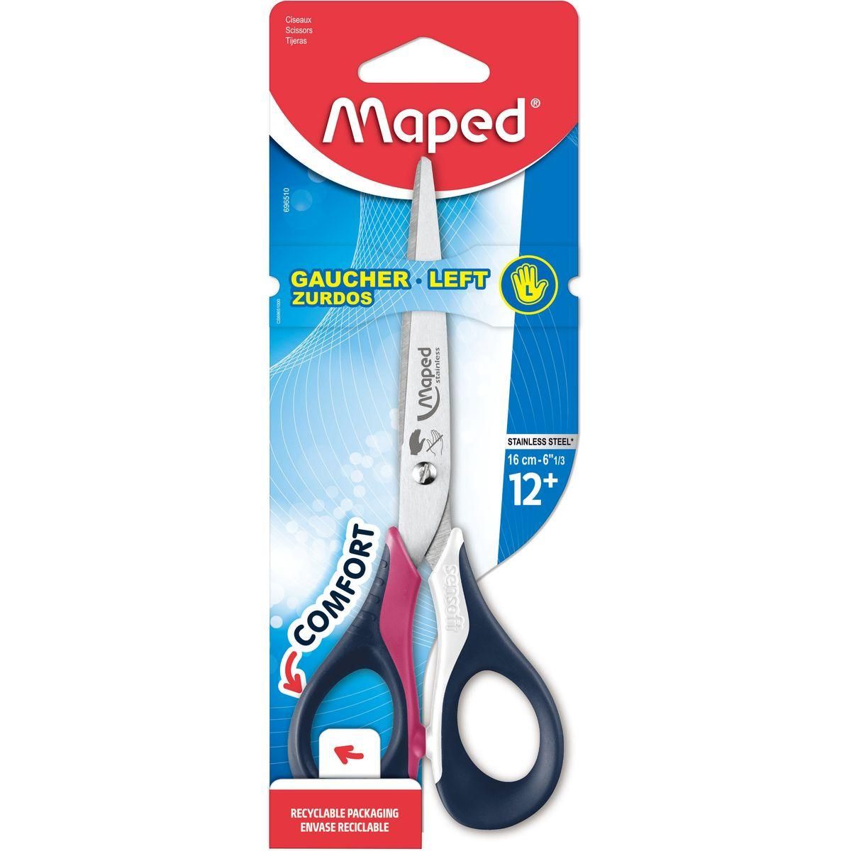 MAPED Paire de ciseaux bouts pointus pour gaucher 16cm Comfort rose