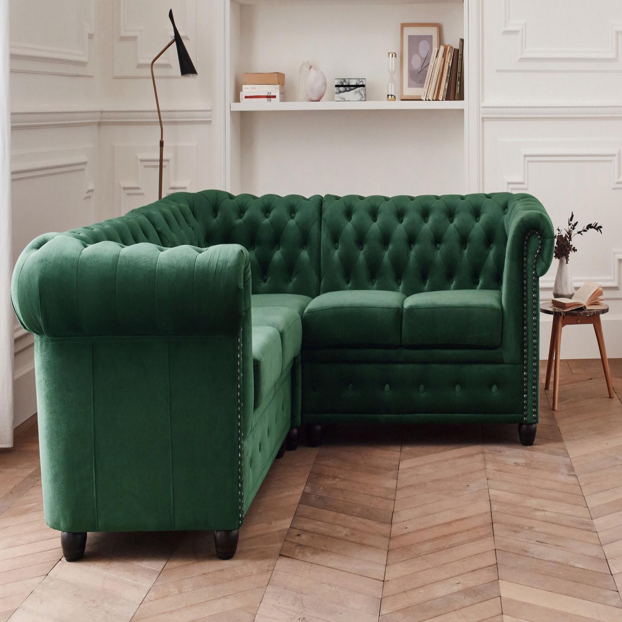 Voir la diapositive 2 : LISA DESIGN William - canapé chesterfield d'angle réversible - 5 places - en velours
