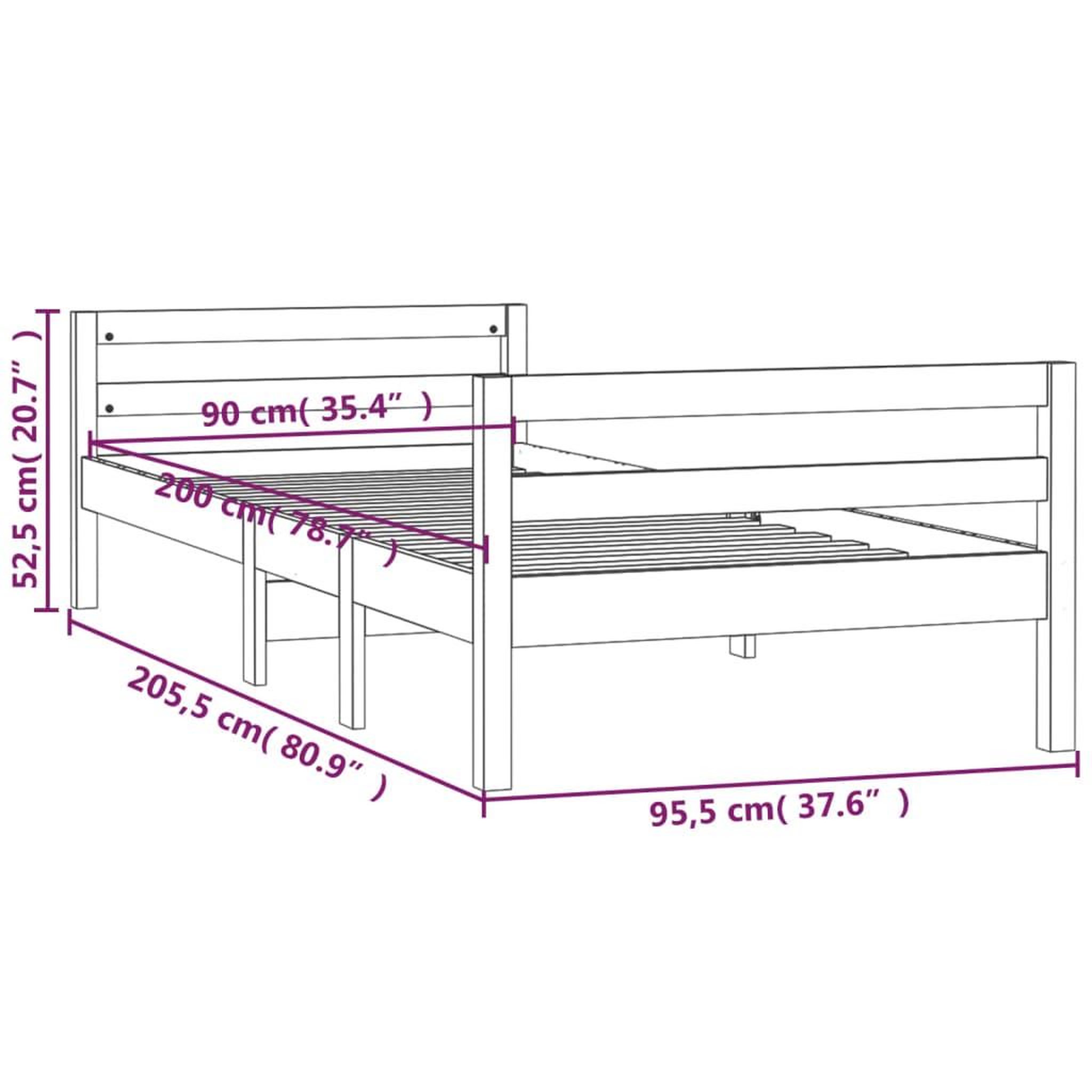 Voir la diapositive 6 : VIDAXL Cadre de lit sans matelas noir 90x200 cm bois de pin massif