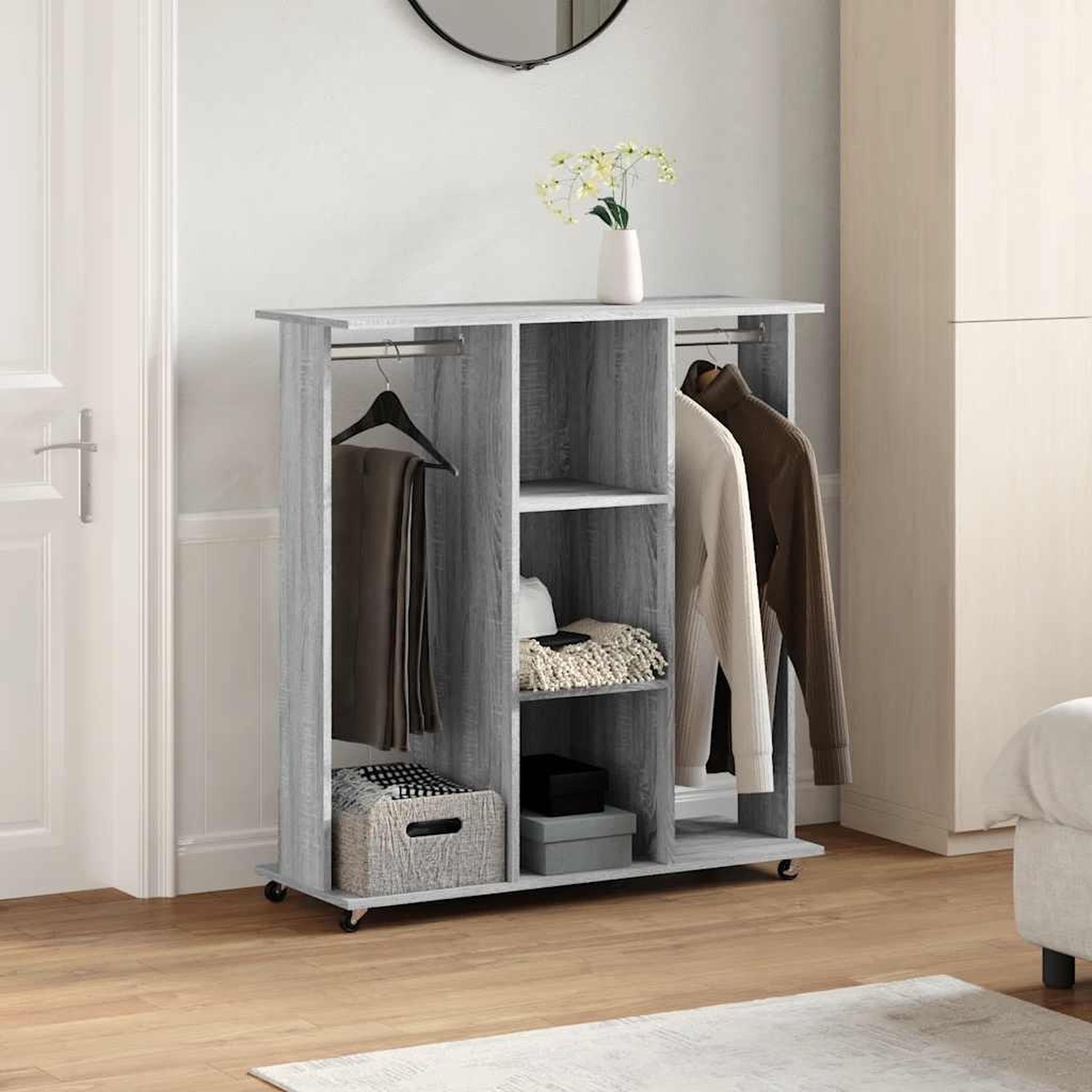 Voir la diapositive 3 : VIDAXL Garde-robe avec roues sonoma gris 102x38x110 cm bois ingenierie