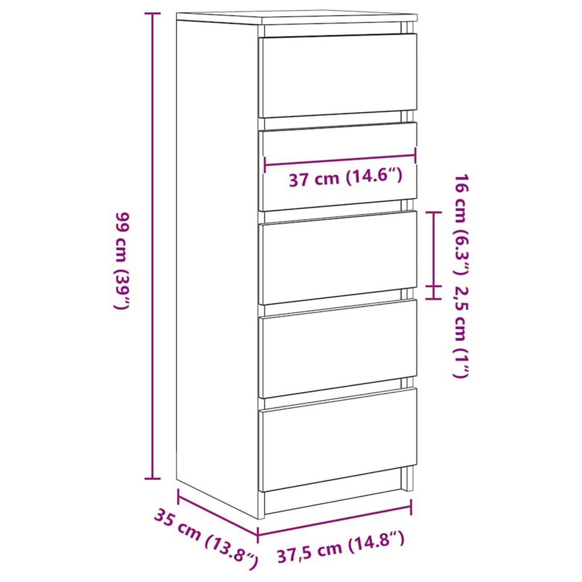 VIDAXL Buffet avec tiroirs vieux bois 37,5x35x99 cm bois d'ingenierie