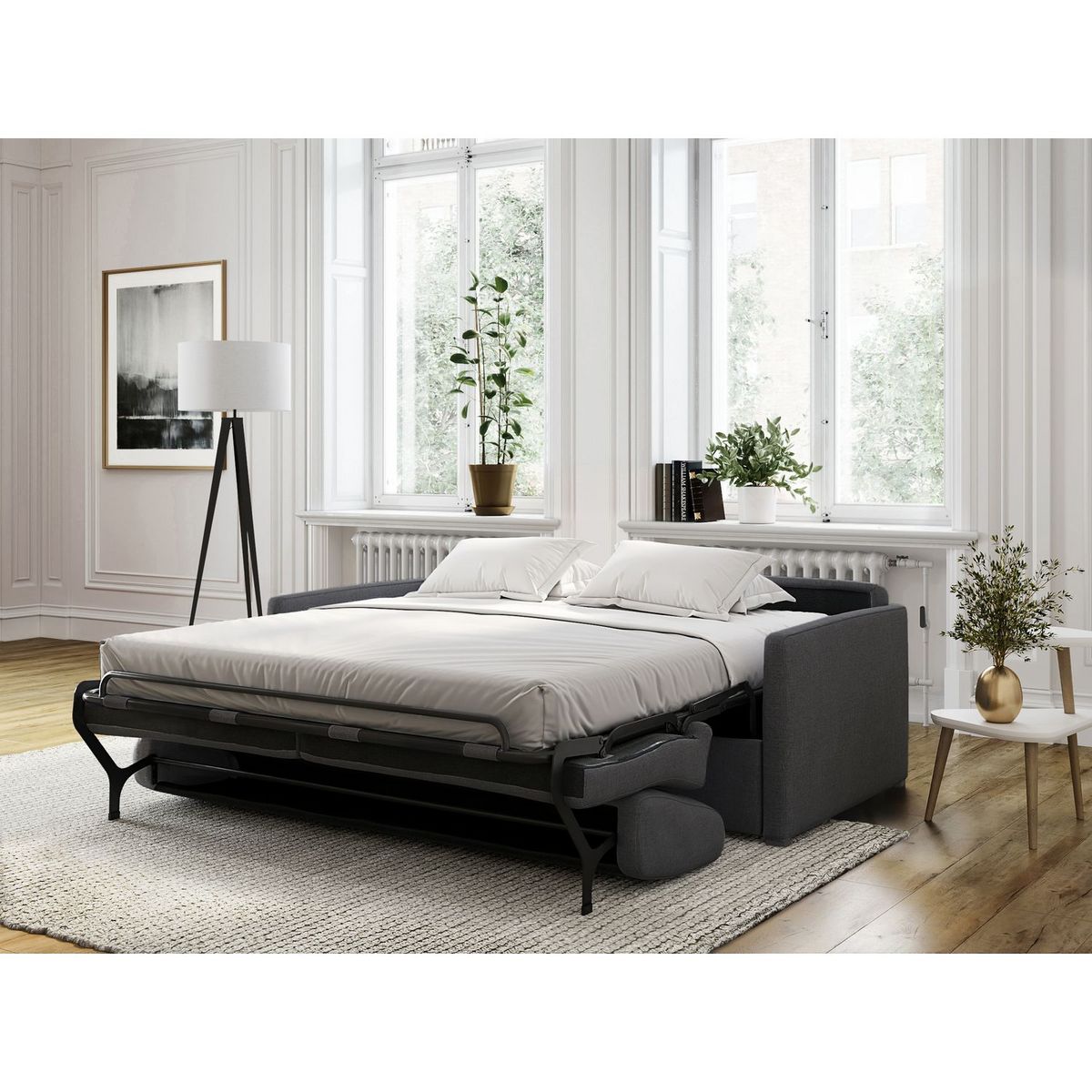 Canapé convertible 140 cm  système couchage express 3 places en tissu Gris clair ALICE 