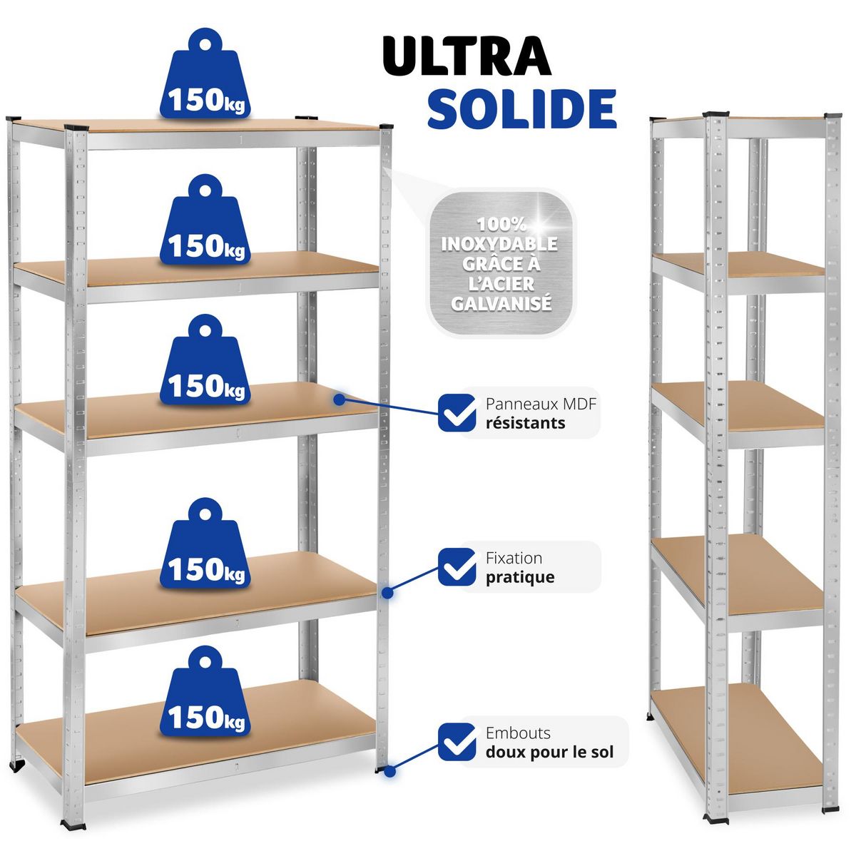 tectake Étagère pour charges lourdes structure en acier galvanisé argent 180 x 90 x 40 cm, 750 kg