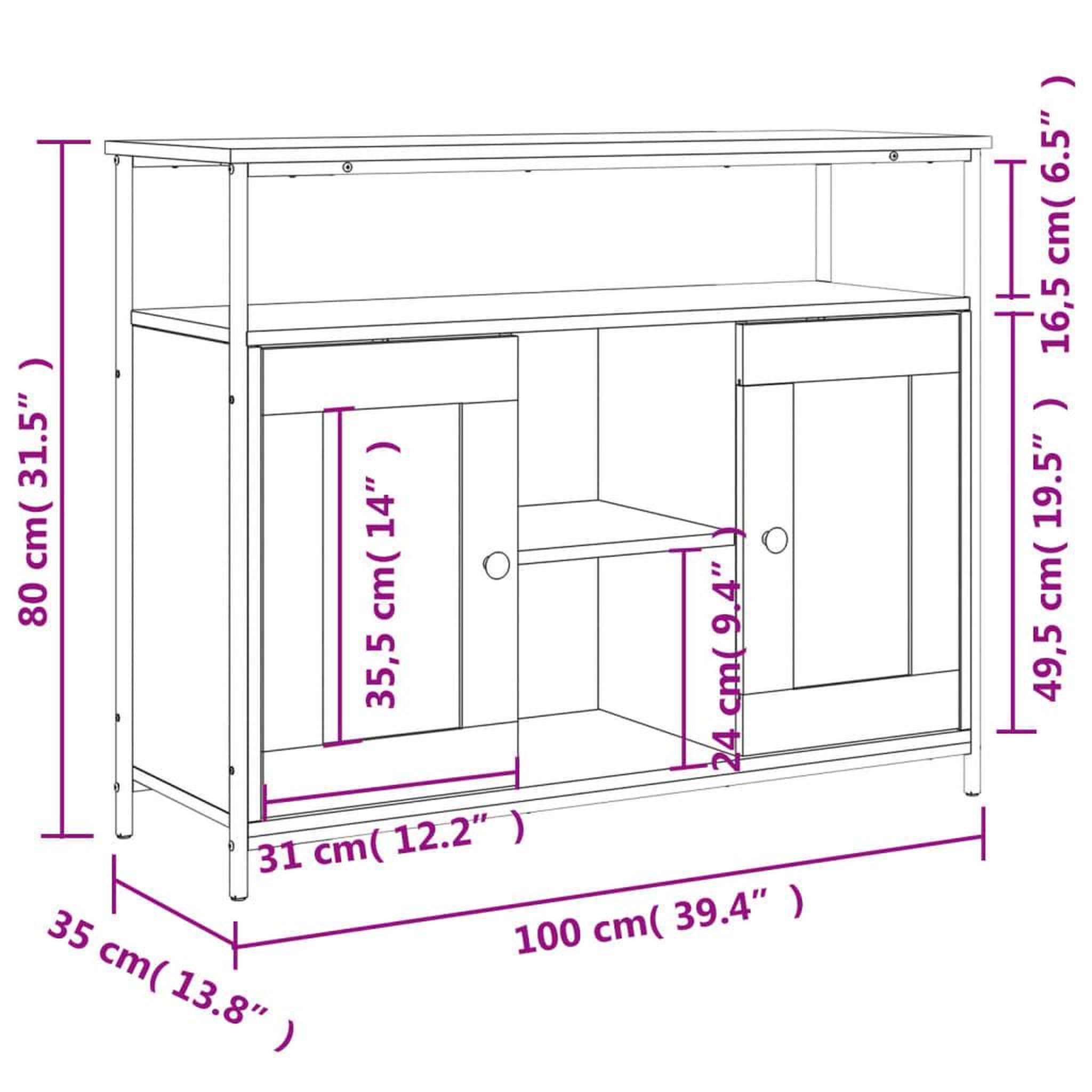 Voir la diapositive 6 : VIDAXL Buffet chene sonoma 100x35x80 cm bois d'ingenierie