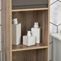 Voir la diapositive 6 : HOMCOM Meuble colonne rangement salle de bain style cosy dim. 30L x 24l x 170H cm 2 portes étagère 2 niches chêne clair gris