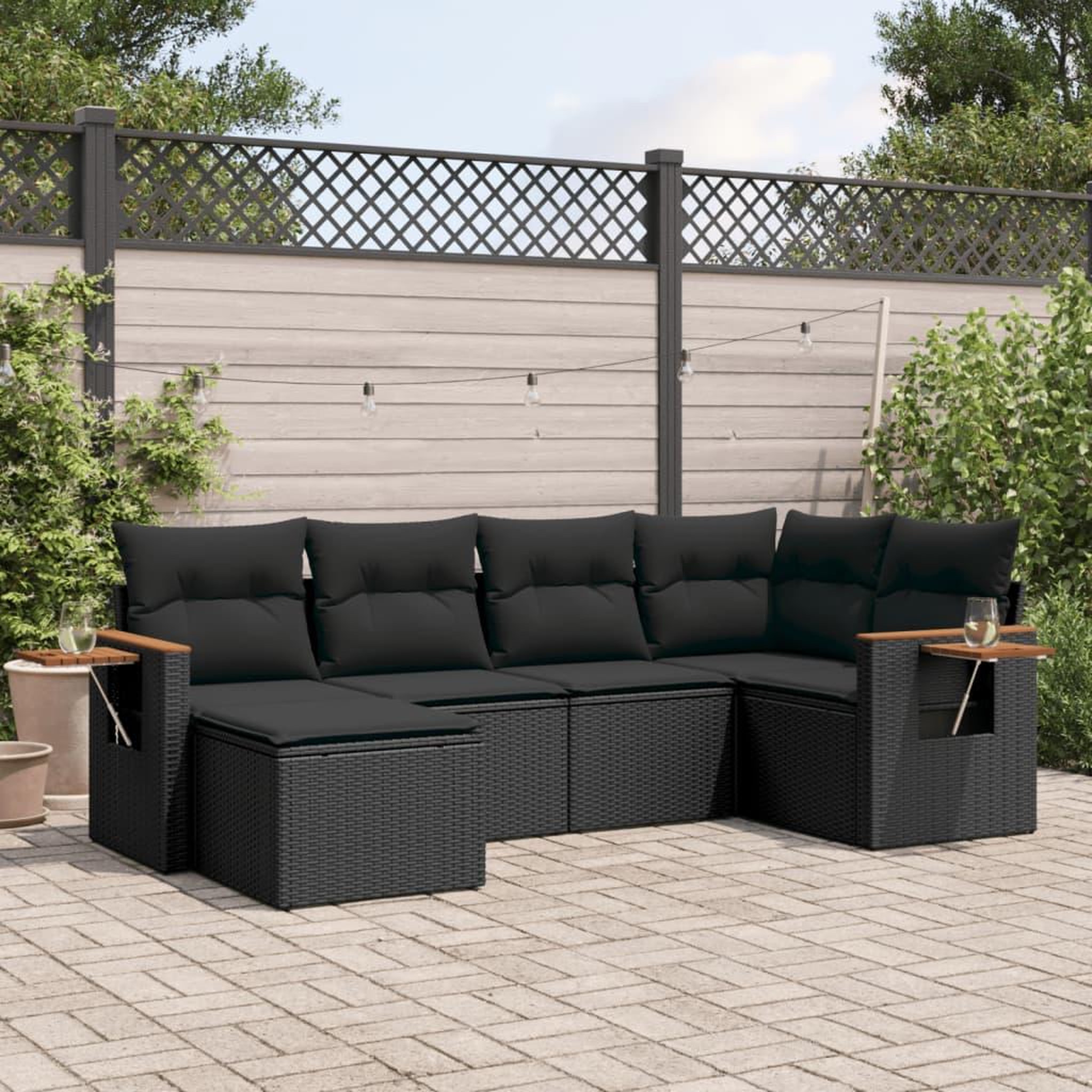 VIDAXL Salon de jardin 6 pcs avec coussins noir resine tressee