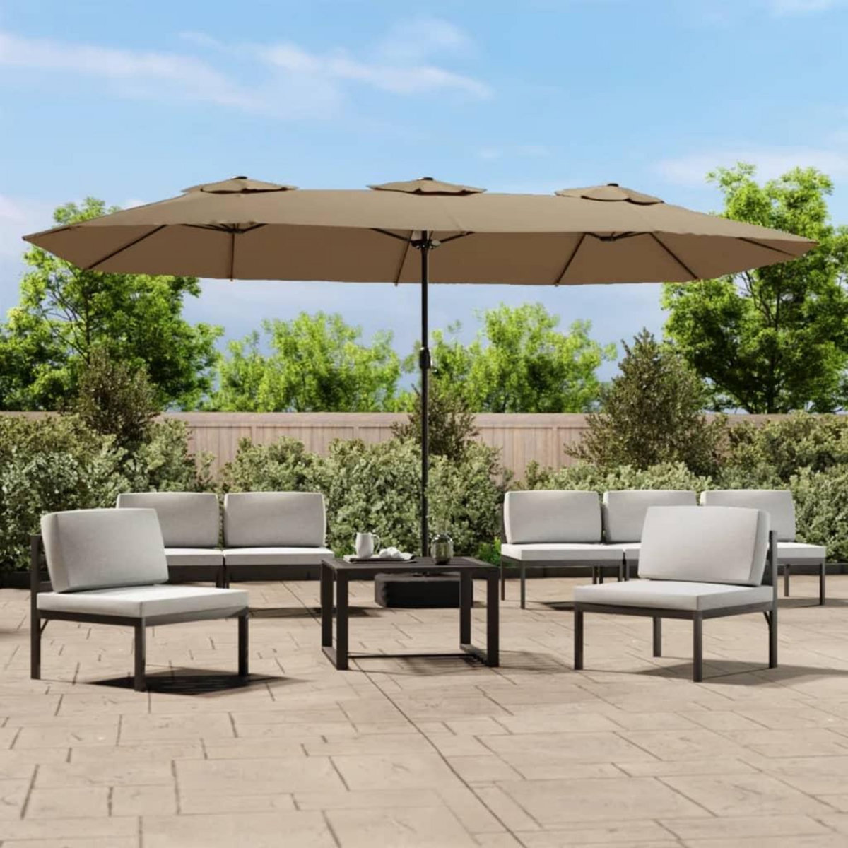 VIDAXL Parasol de jardin a double tete avec LED taupe 449x245 cm