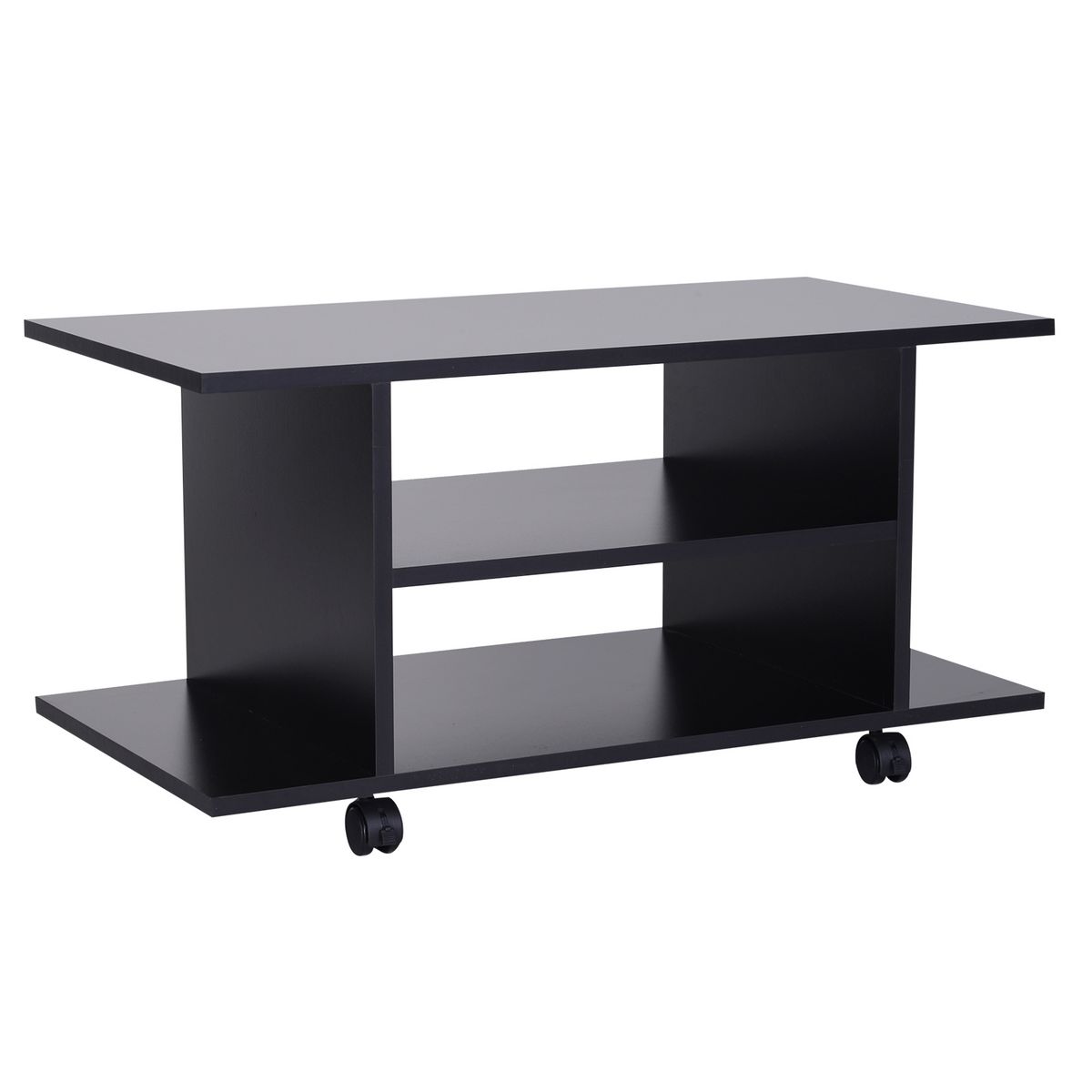 HOMCOM Meuble tv bas table basse a roulettes en panneaux de particules noir