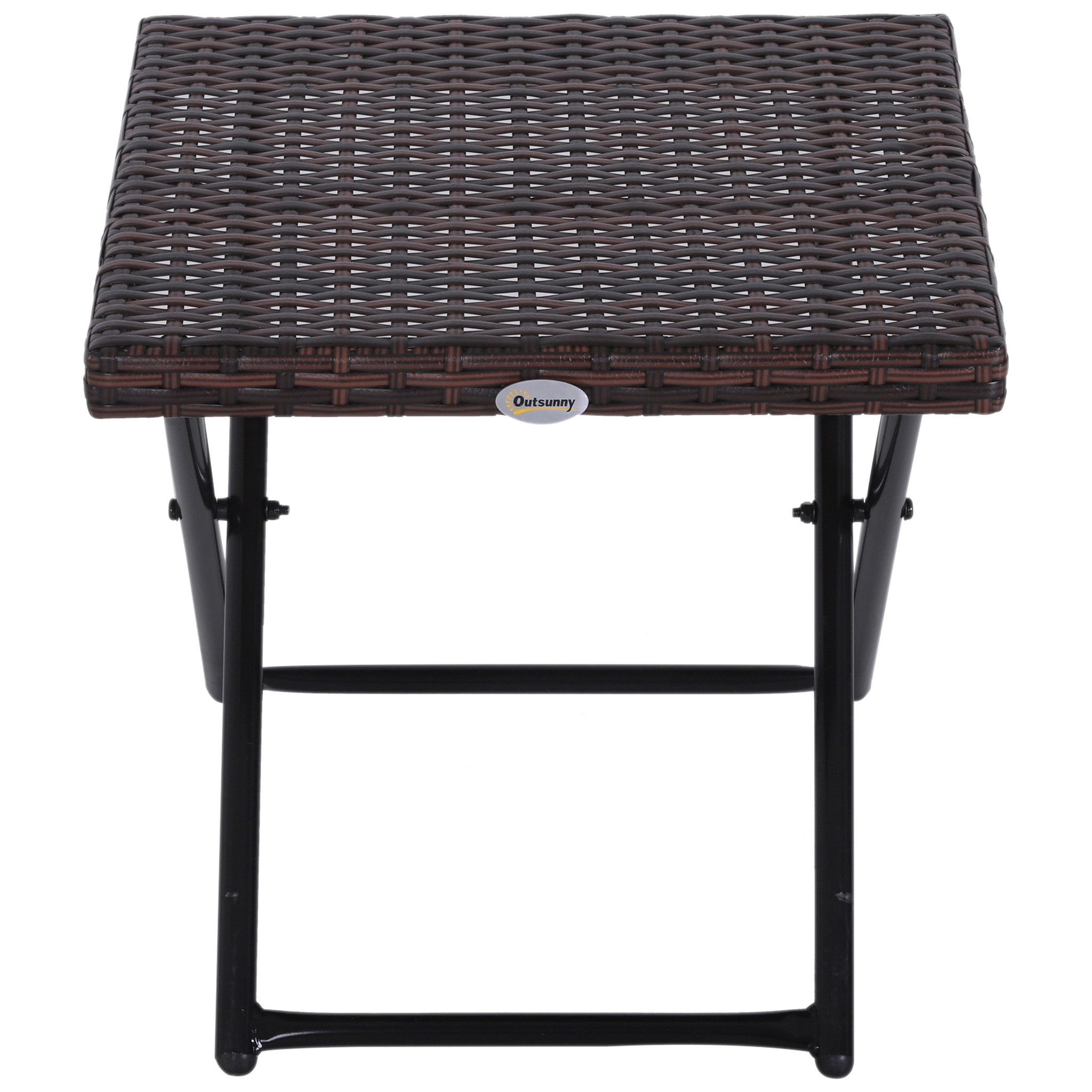 Voir la diapositive 6 : OUTSUNNY Table basse pliable de jardin style cosy chic dim. 40L x 40l x 40H cm métal époxy résine tressée imitation rotin marron