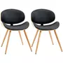 HOMCOM Lot de 2 chaises design vintage bois revêtement mixte synthétique tissu noir