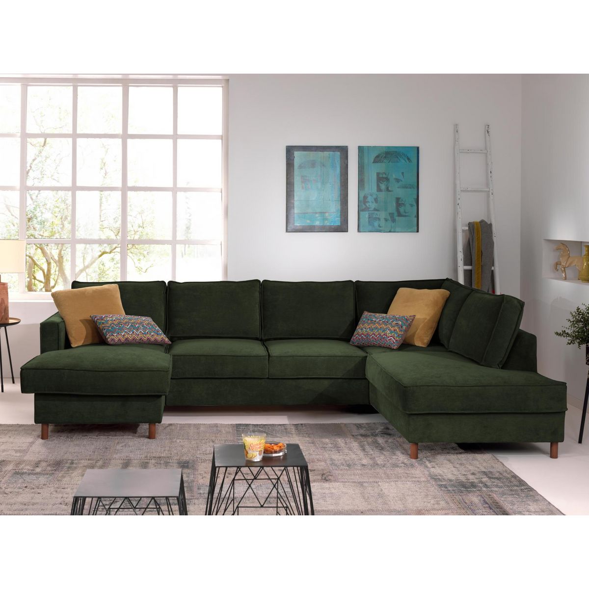 LISA DESIGN Jake - canapé panoramique d'angle droit - convertible avec coffre - 7 places - en velours côtelé