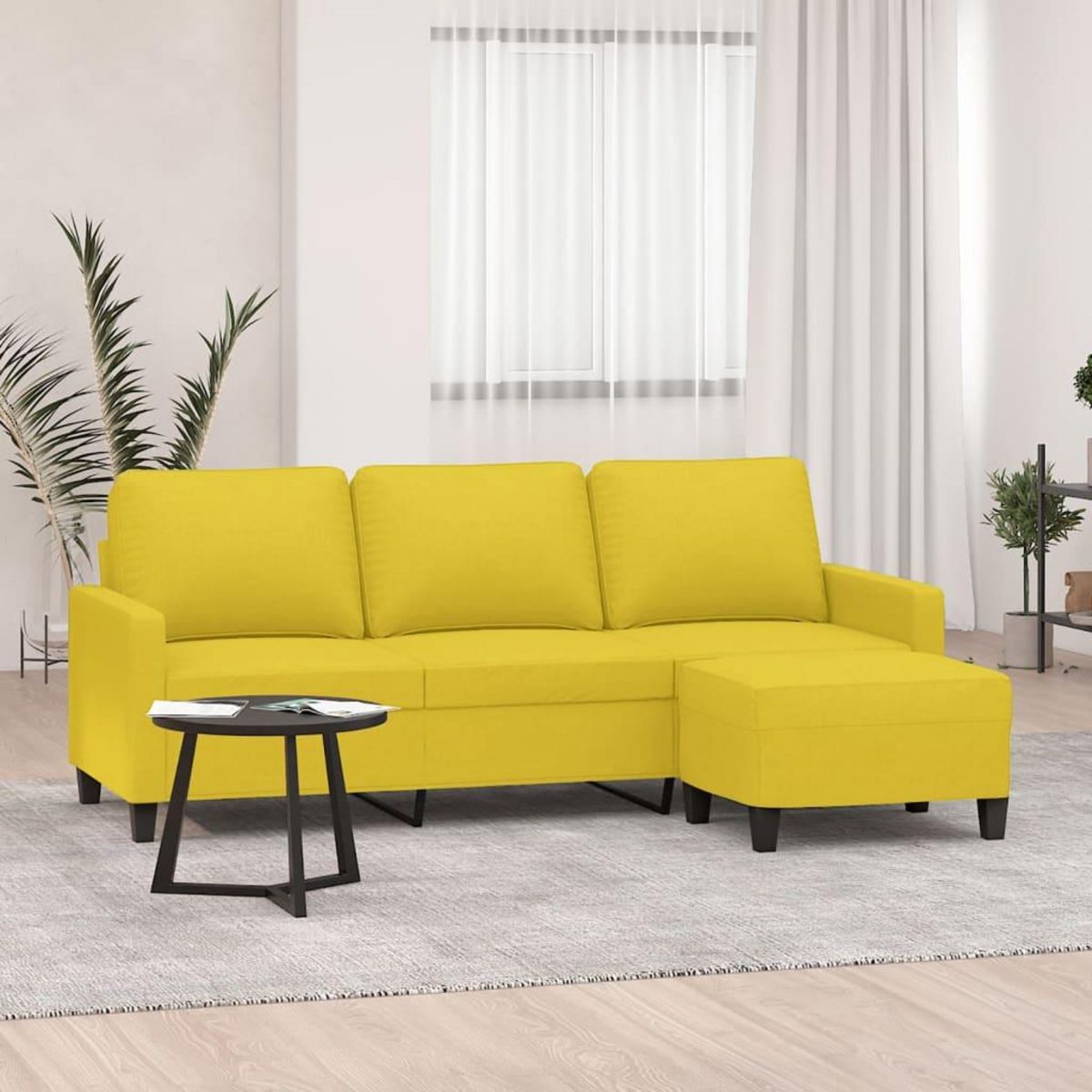 VIDAXL Canape a 3 places avec repose-pieds Jaune clair 180 cm Tissu