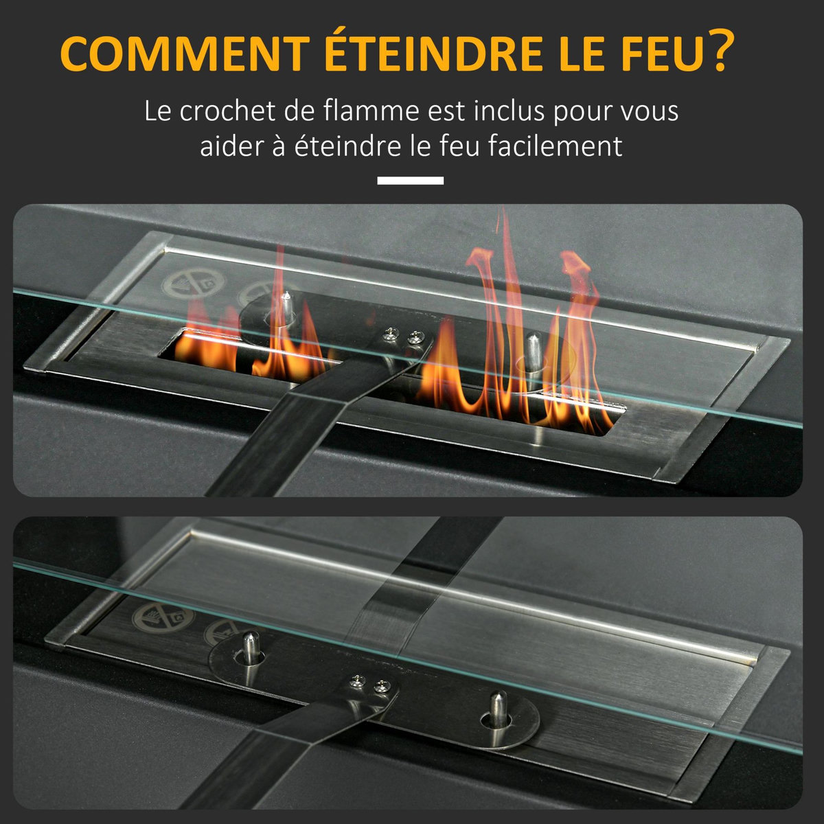 HOMCOM Cheminée bioéthanol murale design Bauhaus - double brûleur 0,85 L - pare-feu verre trempé - acier inox. acier noir