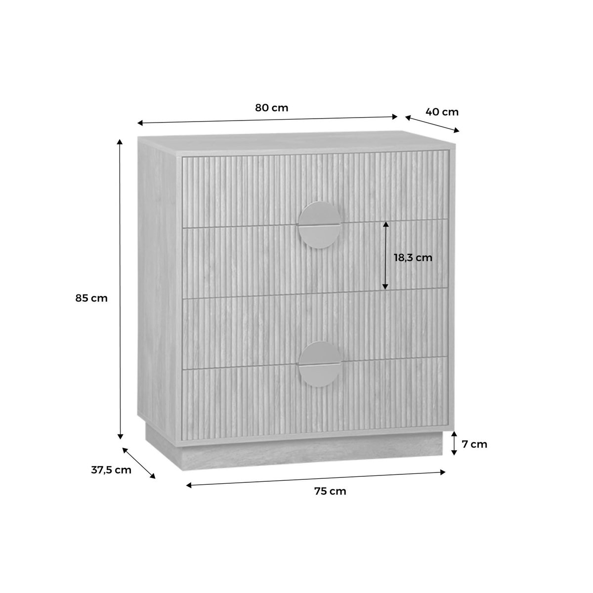 SWEEEK Commode 4 tiroirs décor bois de manguier rainuré. poignées en métal doré. L80 x P40 x H85cm